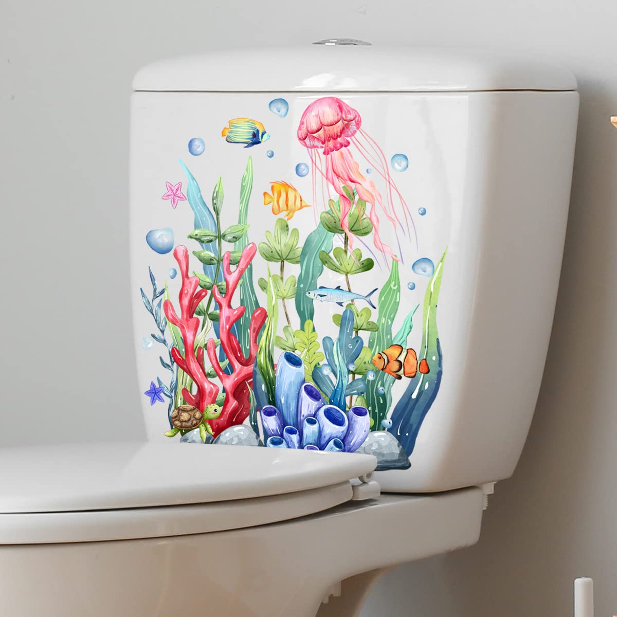 Ocean Toilet Stickers - Waterproof Sea Life Decals for Bathroom Decor