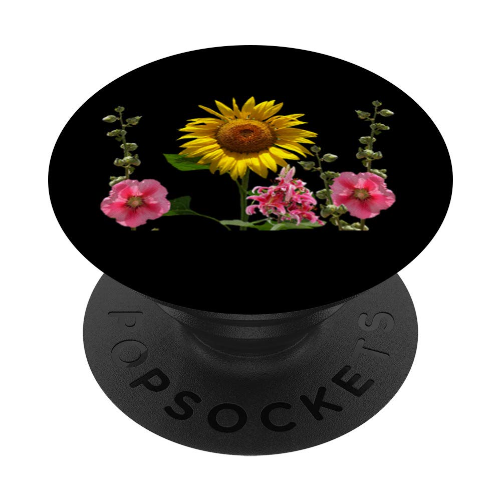 Black Floral Sunflower Pop Up Cell Phone Holder - Adjustable Phone Grip Stand for Desk, Car, and Home Use