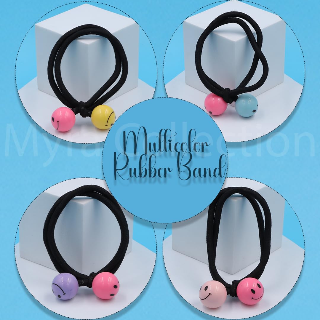 Myra Collection 6-Piece Colorful Smiley Face Hair Ties - Cute & Elegant Ponytail Holders for Women & Girls | Perfect for School, Work & Everyday Styling