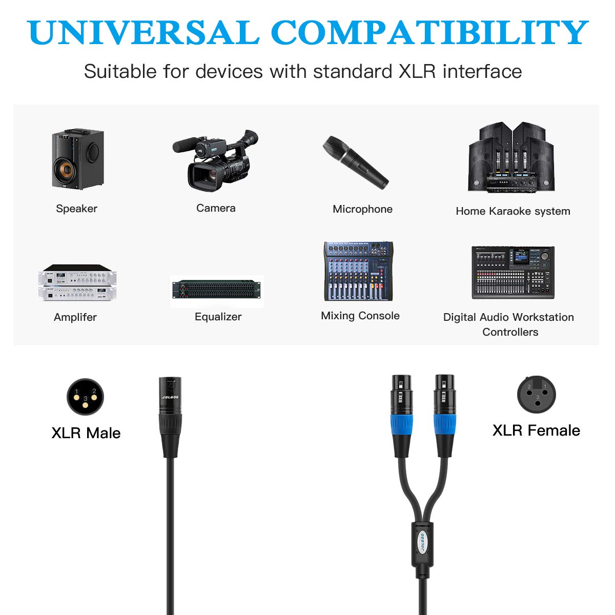 Professional XLR Splitter Cable - Dual Female to Male Y Splitter for Microphones & Audio Equipment (1.6ft/0.5m) - Perfect for Studio Recording, Live Performances & Podcasting