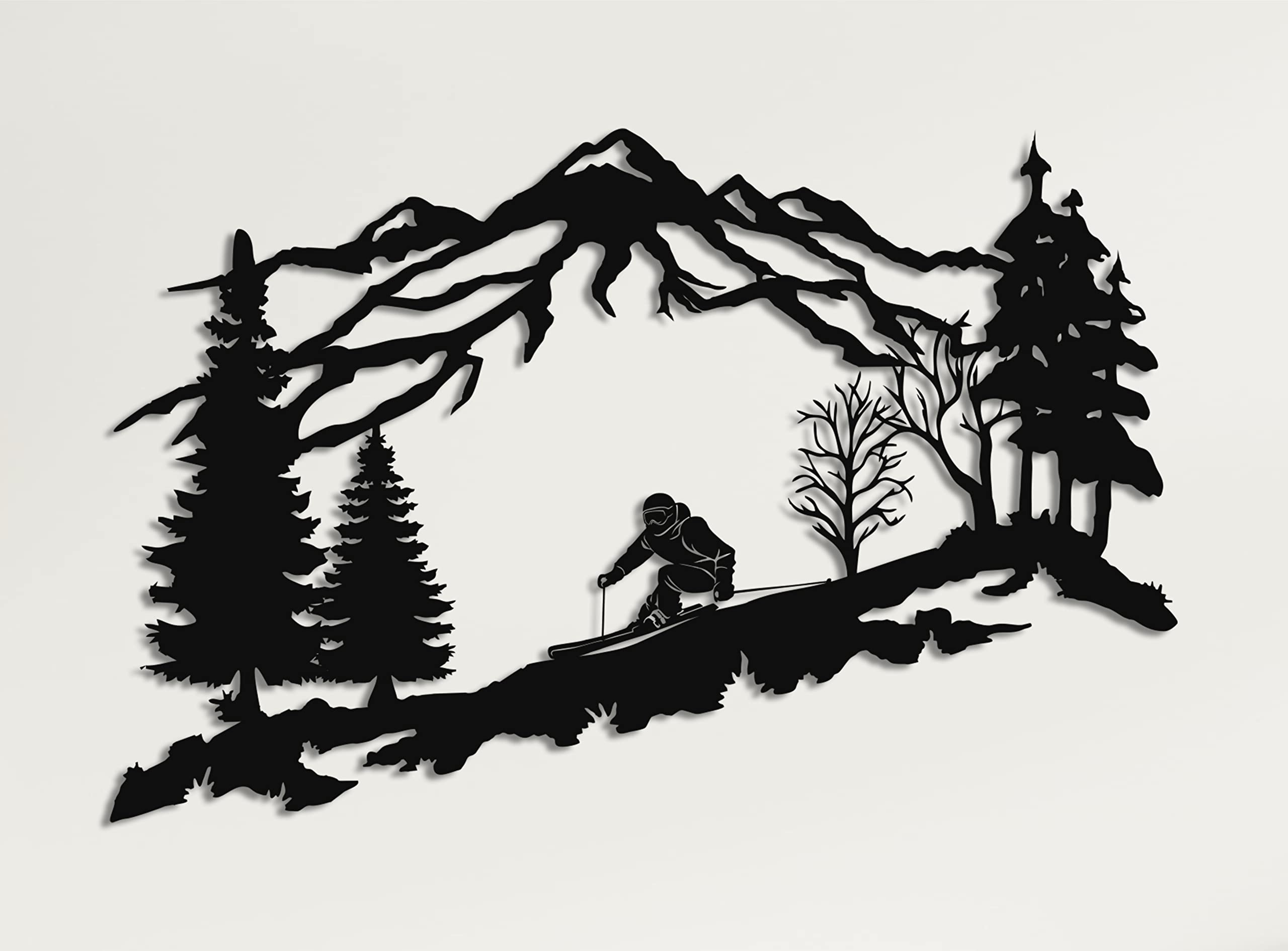 DEKADRON Metal Skier Wall Art - Mountain & Trees Themed Metal Wall Decor - Perfect Ski Lover Gift & Home Decoration - 24