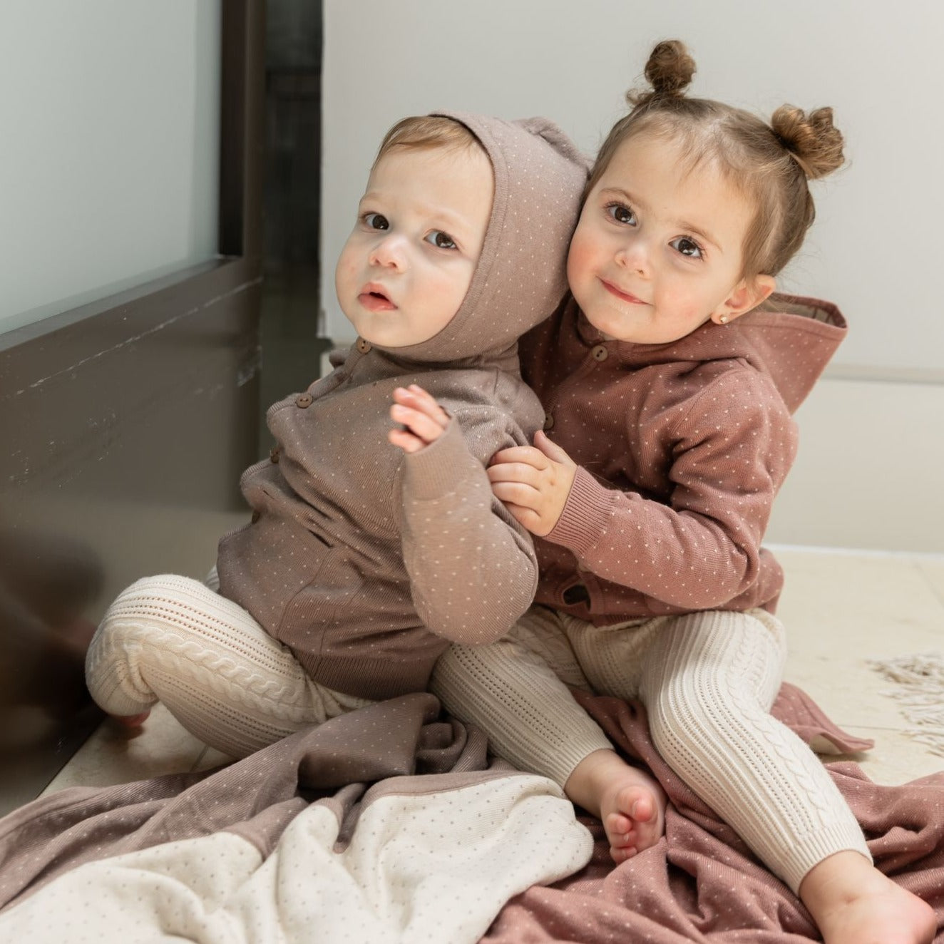 Bebe Bella Mink & Dark Almond Knitted Baby Jacket - Soft Warm Infant Outerwear for Newborns & Toddlers - Perfect for Winter Outings & Family Photos