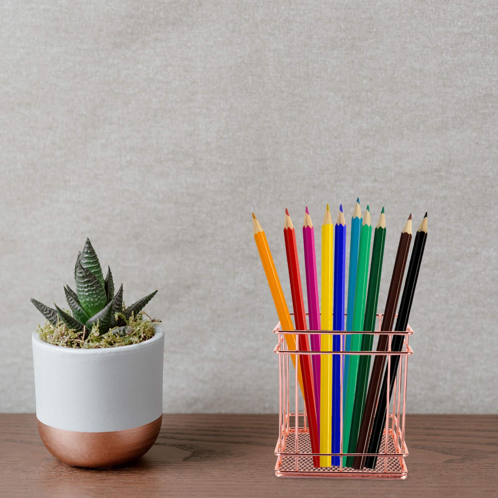 Lurrose 2-Pack Gold Metal Makeup Brush Holder & Desk Organizer - Cosmetic Brush Storage, Pen Pencil Cup, Eyeliner Organizer for Office Desk, Vanity Table & Home Decor (Stylish & Functional)