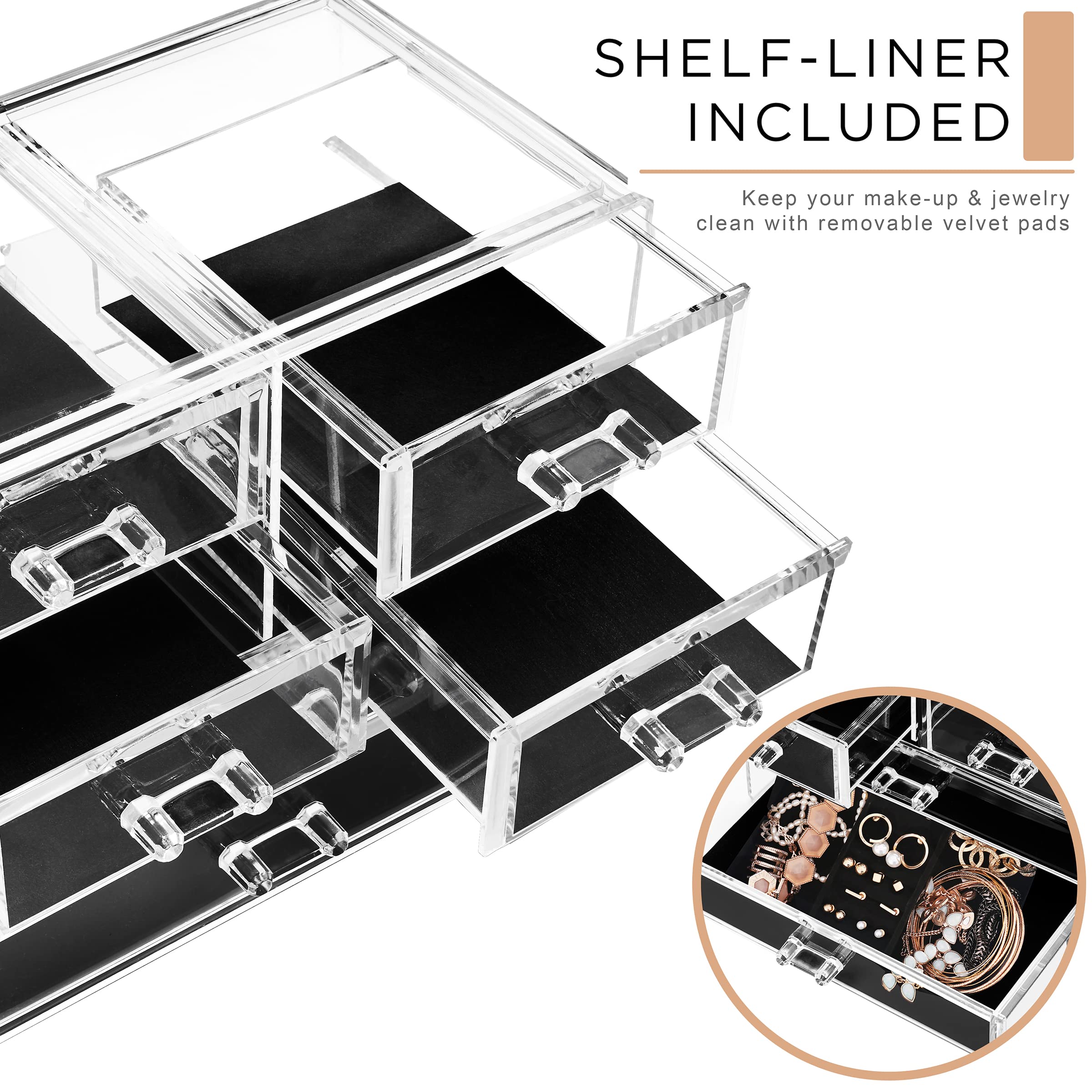 Sorbus Clear Makeup Organizer with 2 Large & 4 Small Drawers - Stylish Cosmetic Storage Case for Jewelry, Hair Accessories & Beauty Products - Space-Saving Vanity & Bathroom Organizer for Home, Salon, and Travel Use