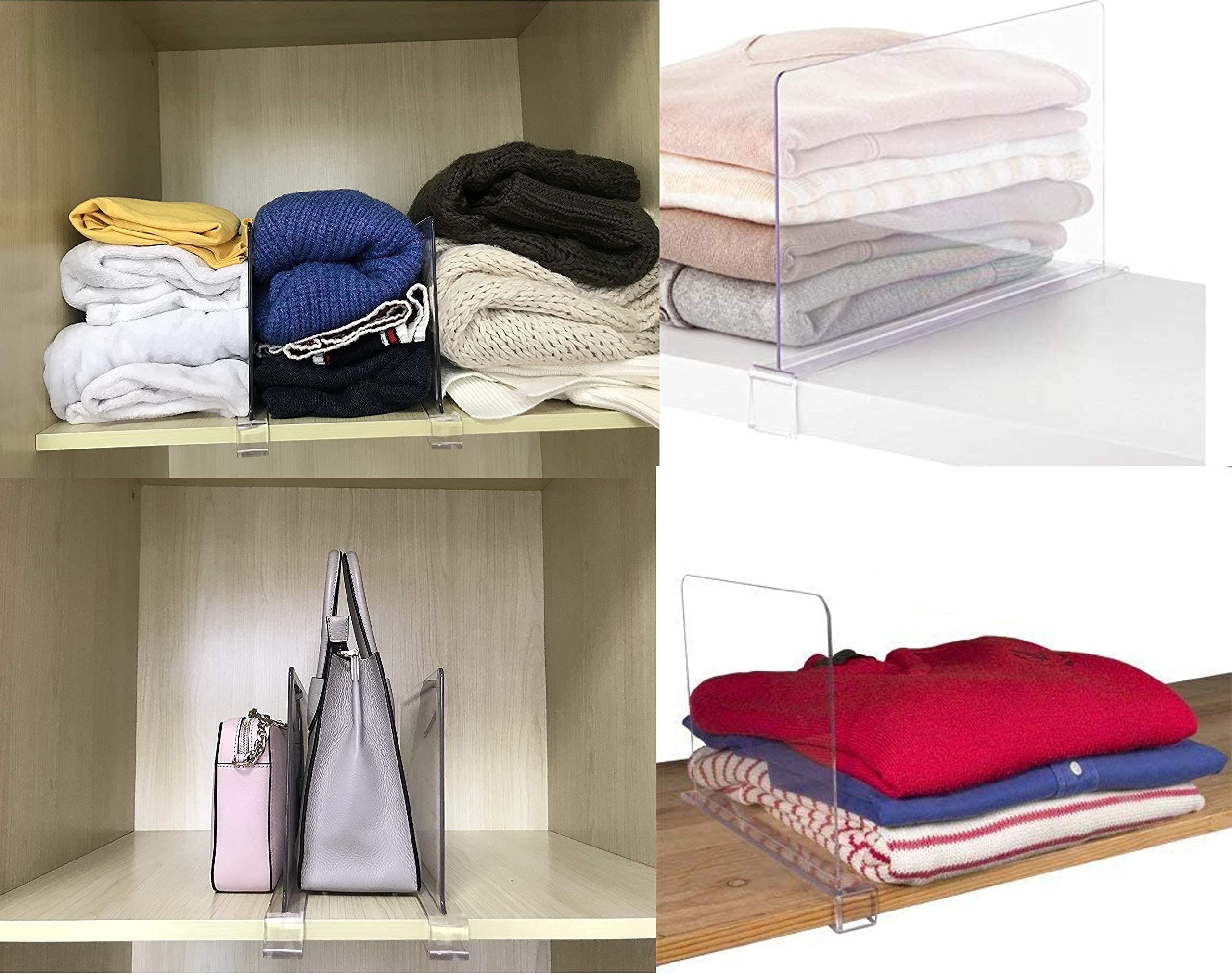 Yieach Clear Acrylic Shelf Dividers - 6 Pack Closet Organizer for Purses, Clothes & Handbags | Perfect for Kitchen Cabinets, Bedroom Storage & Wardrobe Organization | Durable Shelf Separators for Better Closet & Cabinet Organization