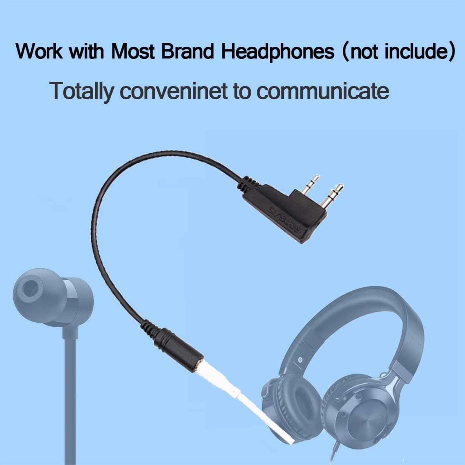 Retevis 2 Pin to 3.5mm Walkie Talkie Headset Adapter - Compatible with RT21 RT22 RT27 RT7 H-777 H777S RT18 RT19 RT22S (1 Pack) - Perfect for Security, Construction & Outdoor Communication