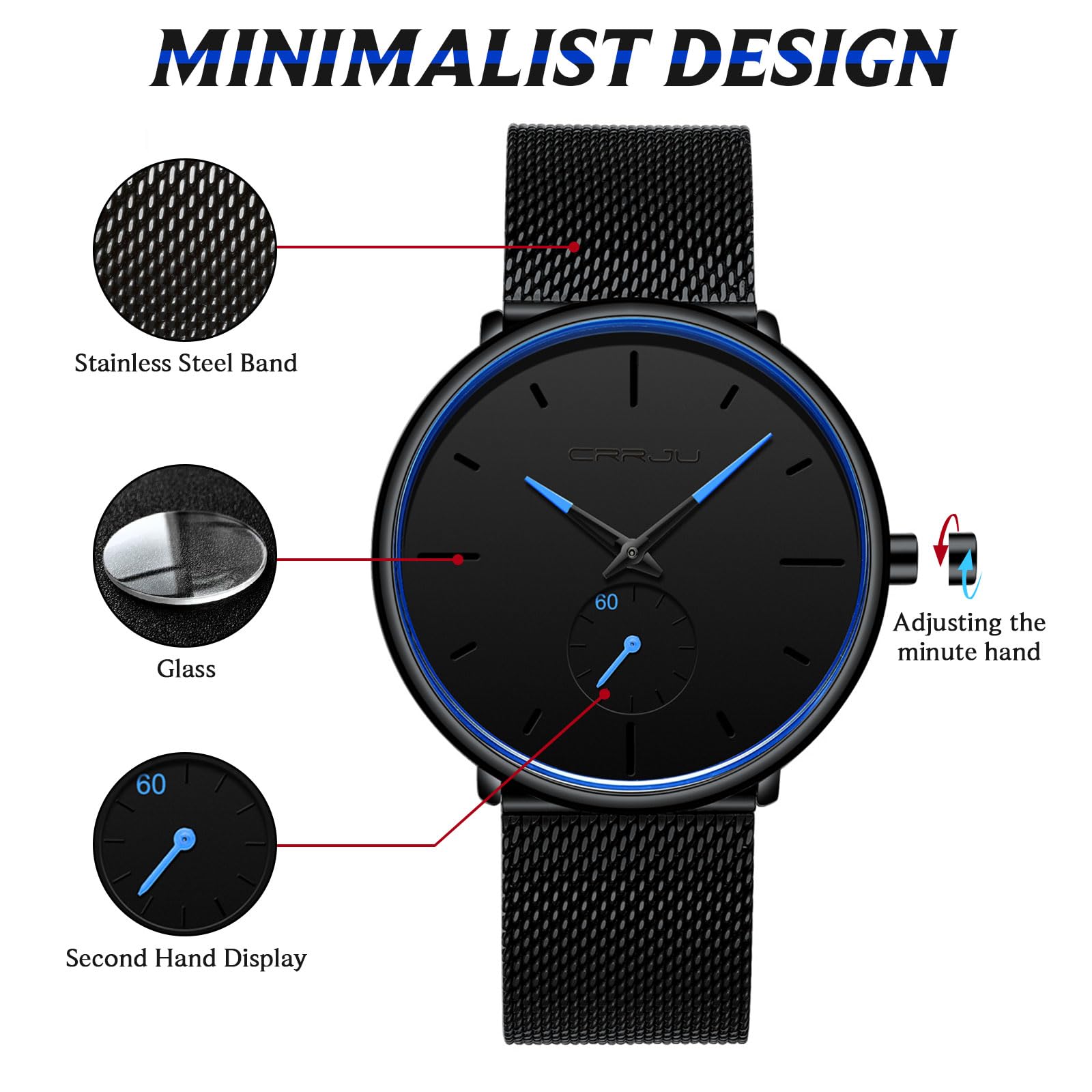 Ultra-Thin Minimalist Waterproof Men's Watch - Stainless Steel Mesh Band Dress Watch for Men & Women | Perfect for Business, Casual & Formal Occasions