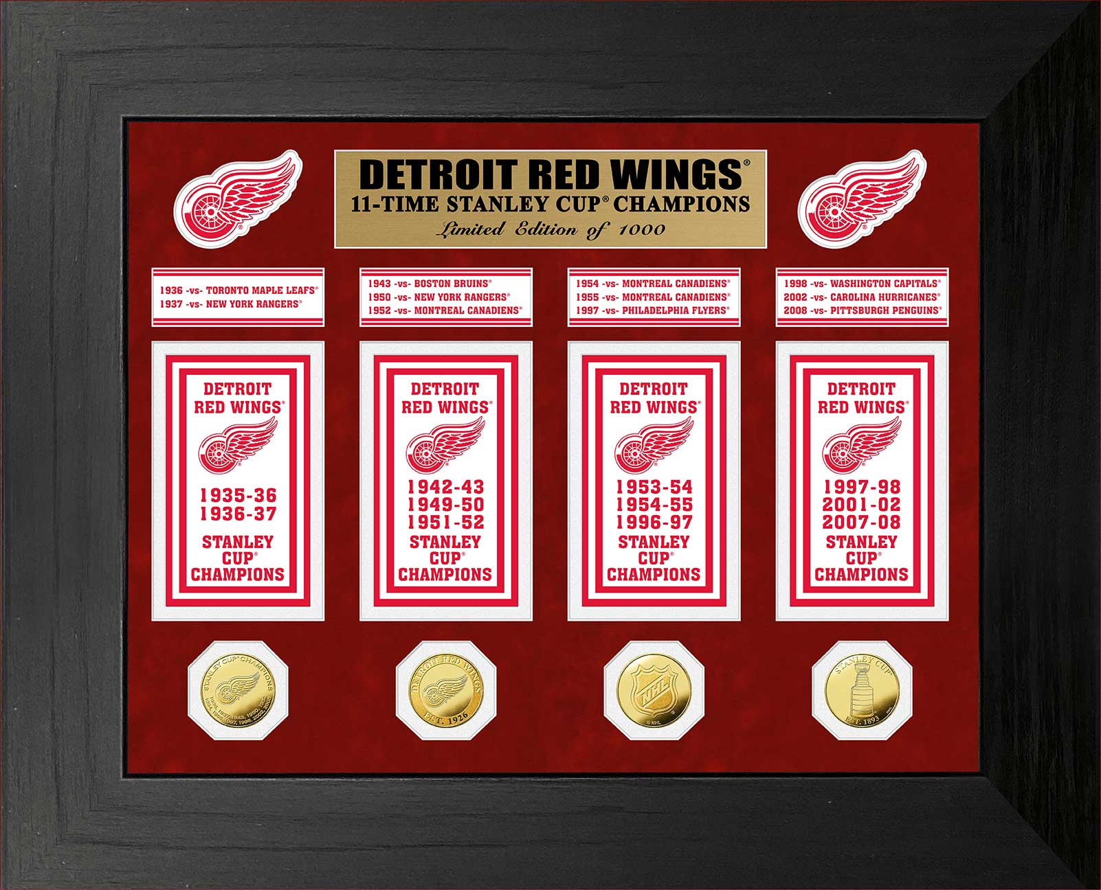 Detroit Red Wings 11-Time Stanley Cup Champions Commemorative Gold Coin & Banner Set - Perfect for Hockey Fans, Sports Memorabilia Collectors, and Home Decor