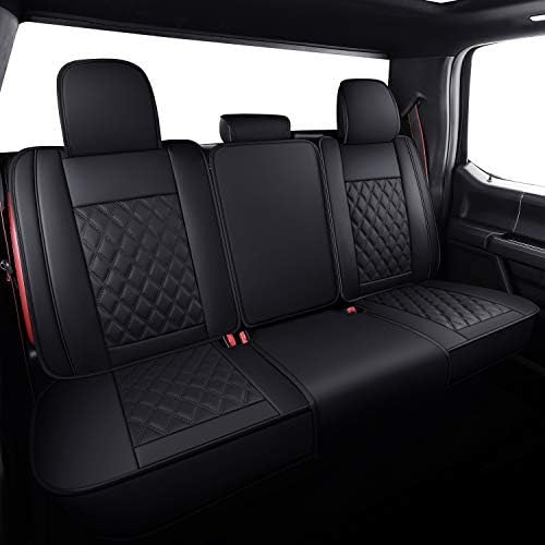 Premium Waterproof Leather Car Rear Seat Covers - Universal Fit for 2009-2025 Ford F150 & 2017-2025 F250/F350/F450 SUVs & Pickup Trucks - Black Automotive Seat Protector for Pets, Kids & Daily Commuting