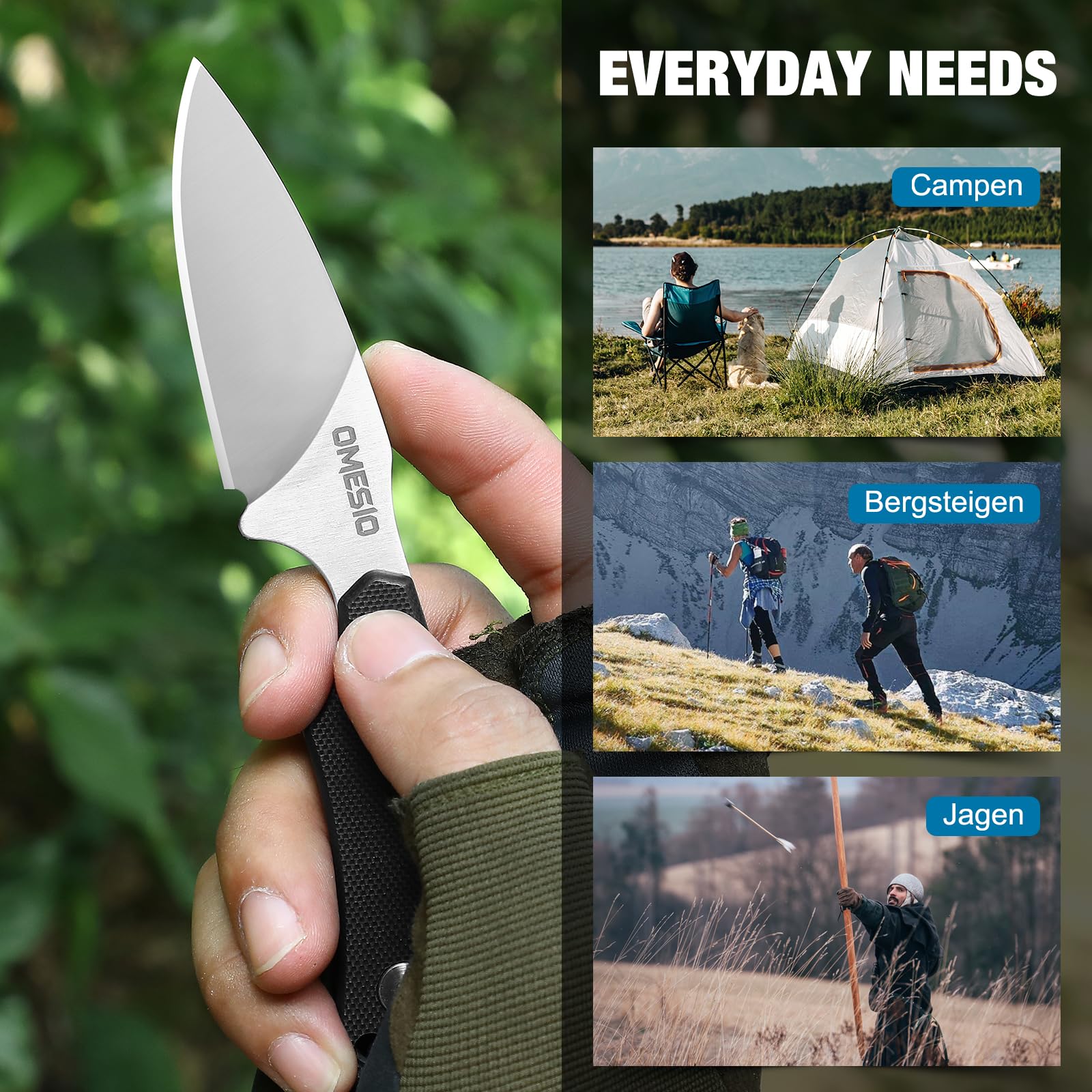 Omesio Compact Fixed Blade Knife with Clip - D2 Steel 2.99
