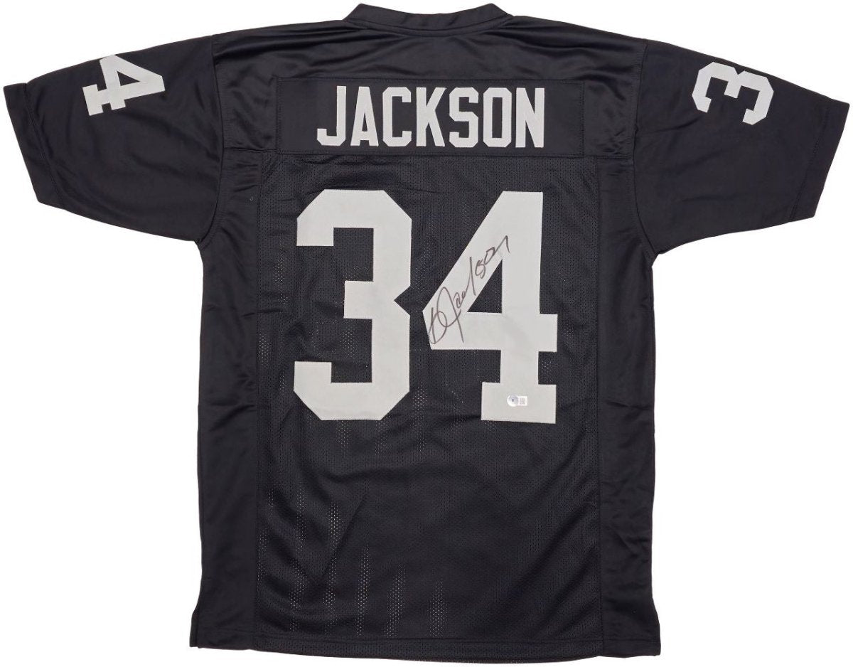 Bo Jackson Autographed Oakland Raiders Black Football Jersey - Authentic Signed Memorabilia for NFL Fans & Collectors - Perfect for Display, Gifts, and Sports Memorabilia Collections