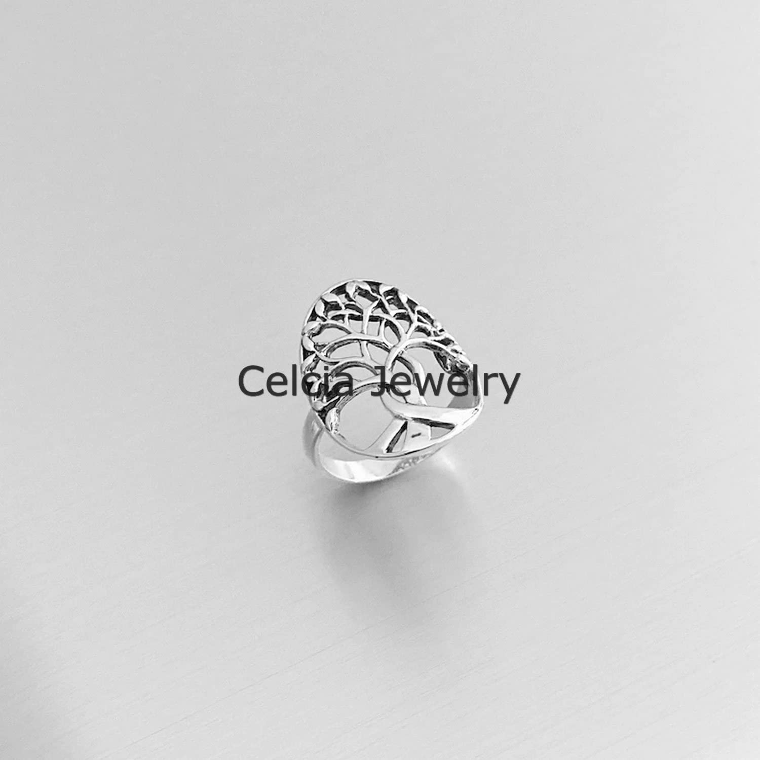 925 Sterling Silver Tree of Life Ring - Large Bohemian Leaf Design, Dainty Minimalist Jewelry for Women, Unique Mother's Day Gift (Size 7) | Perfect for Boho Fashion, Spiritual Wear & Special Occasions