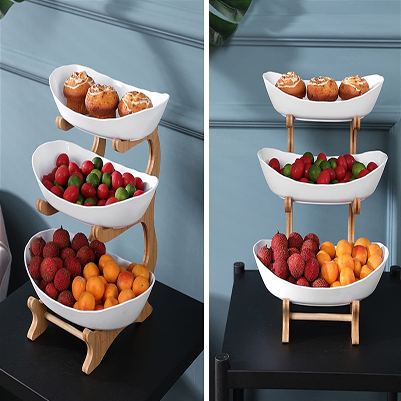 LUBINGT 3-Tier Plastic Fruit Tray - Modern Snack Serving Plate for Living Room, Kitchen & Dining Table - Durable Candy Dish for Fruits, Nuts, Party Snacks (Watermelon Red) - Perfect for Home Decor, Entertaining Guests & Daily Snacking