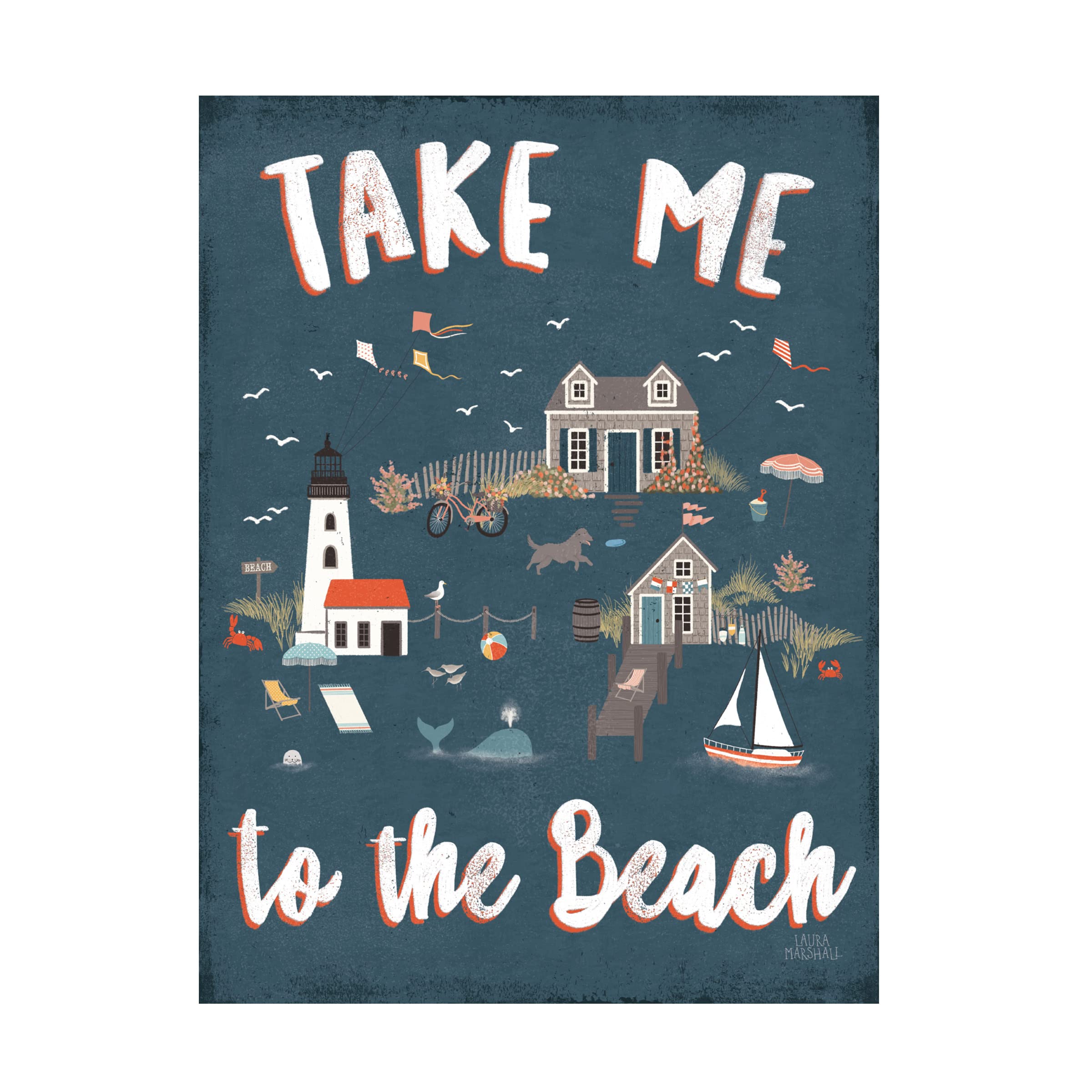 Laura Marshall 'Seaside Village VI' Canvas Wall Art Print - Coastal Beach Landscape Painting for Living Room, Bedroom & Office Decor