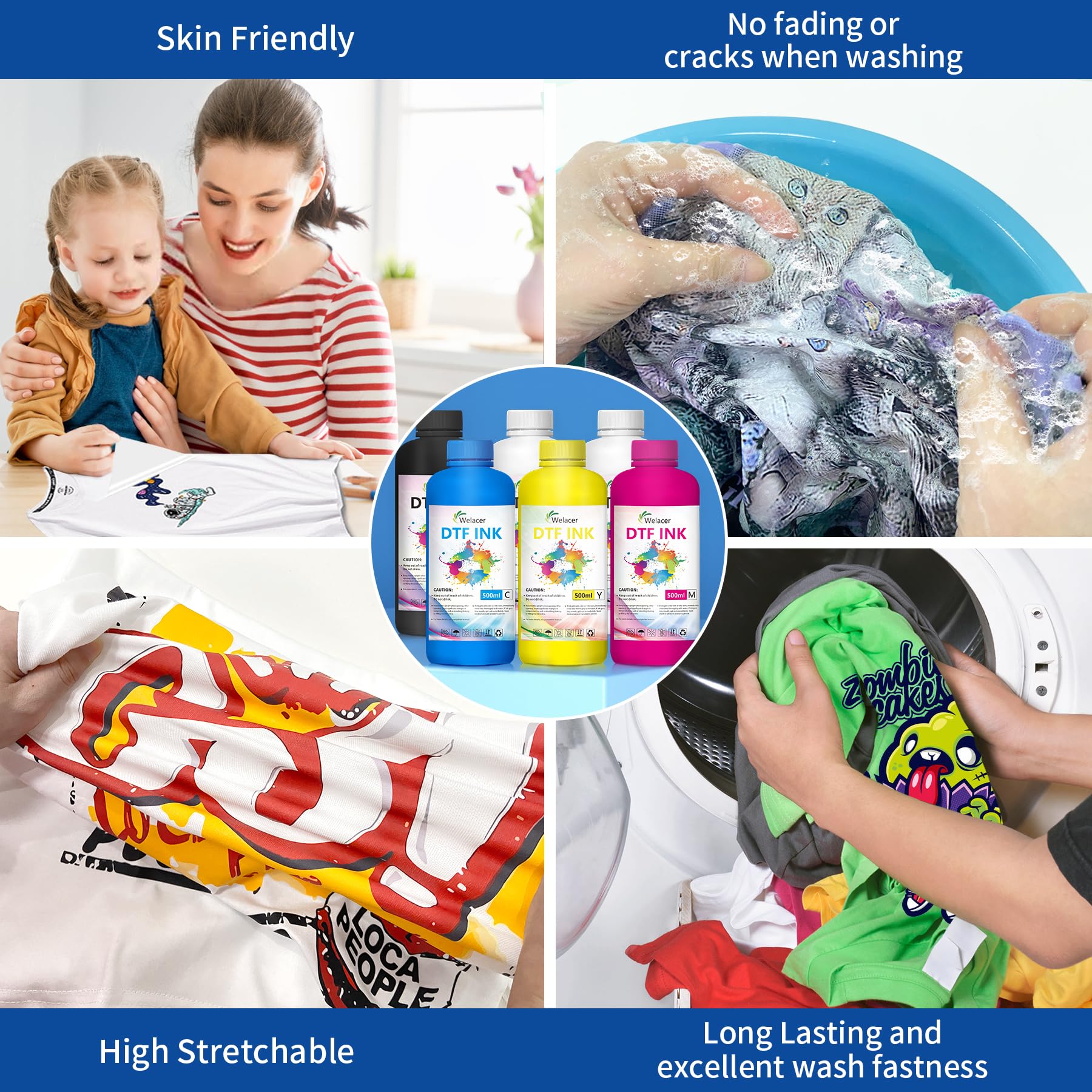 DTF Ink 500ml x 6 Bottles - Compatible with Epson I3200, XP600, R1390, L1800, ET-8550, ET-2850, XP-15000, R2400, L800, 1430, P400, P800, R2000 Printers | DTF Heat Transfer Ink Conversion Kit Refill for All DTF Printers & Films | Perfect for T-Shirt, Hoodie, and Custom Apparel Printing