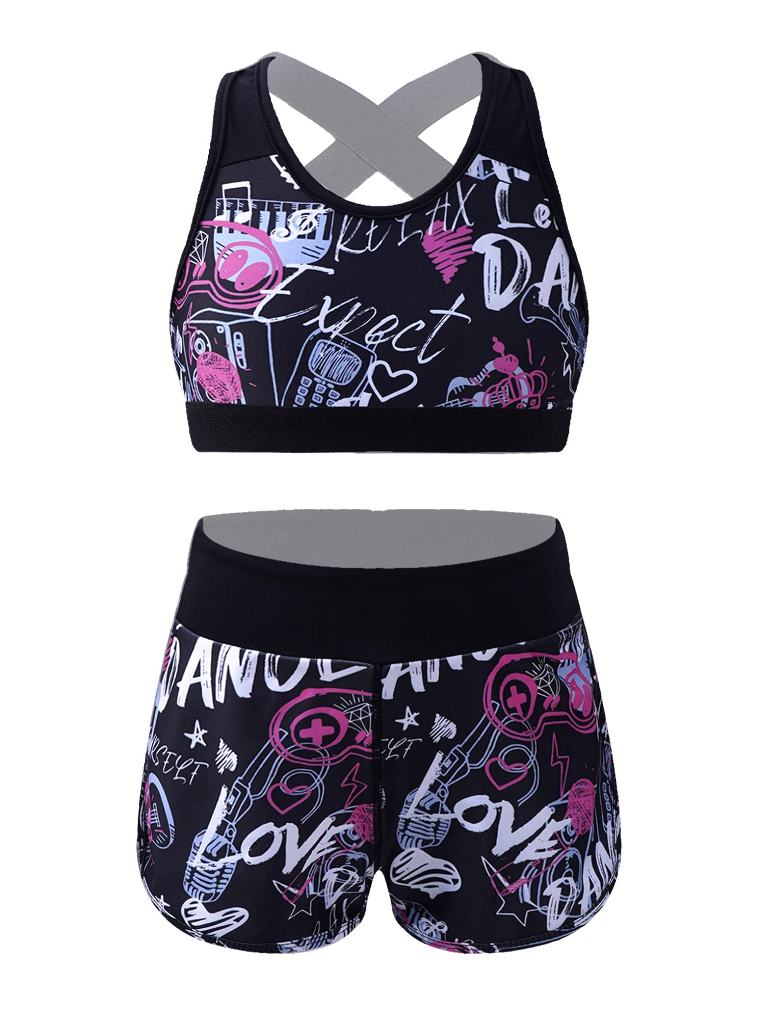 Hansber Girls' 2-Piece Gymnastics Outfit - Tie-Dye Crop Top & Boyshorts Set for Dance, Swim & Sports | Perfect for Gymnastics Practice, Beach Swimwear & Dance Performances