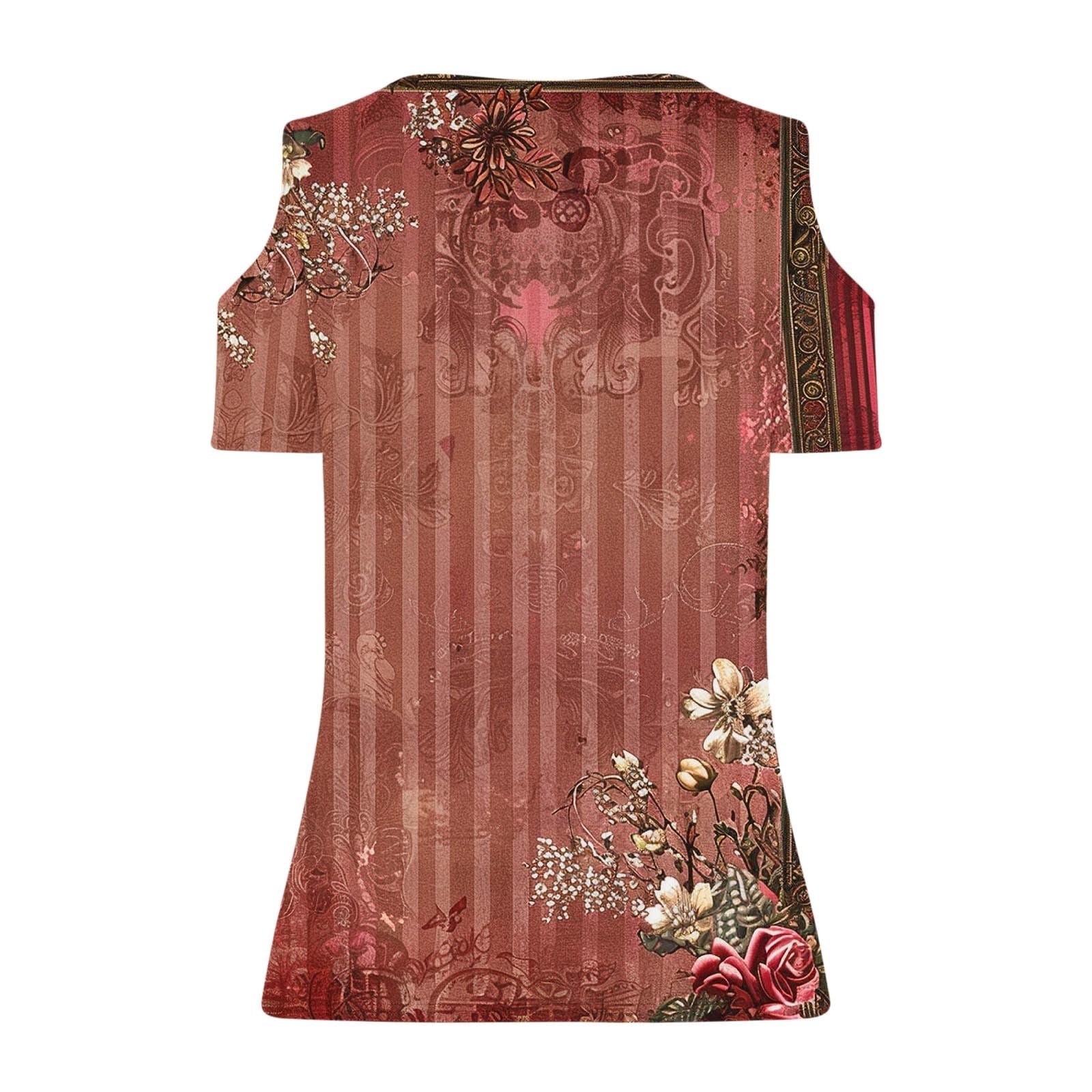 Plus Size Women's Floral Cold Shoulder Blouse - Casual Short Sleeve Tunic Top for Summer | Trendy Sexy Flowy Shirt for Beach, Vacation & Date Nights