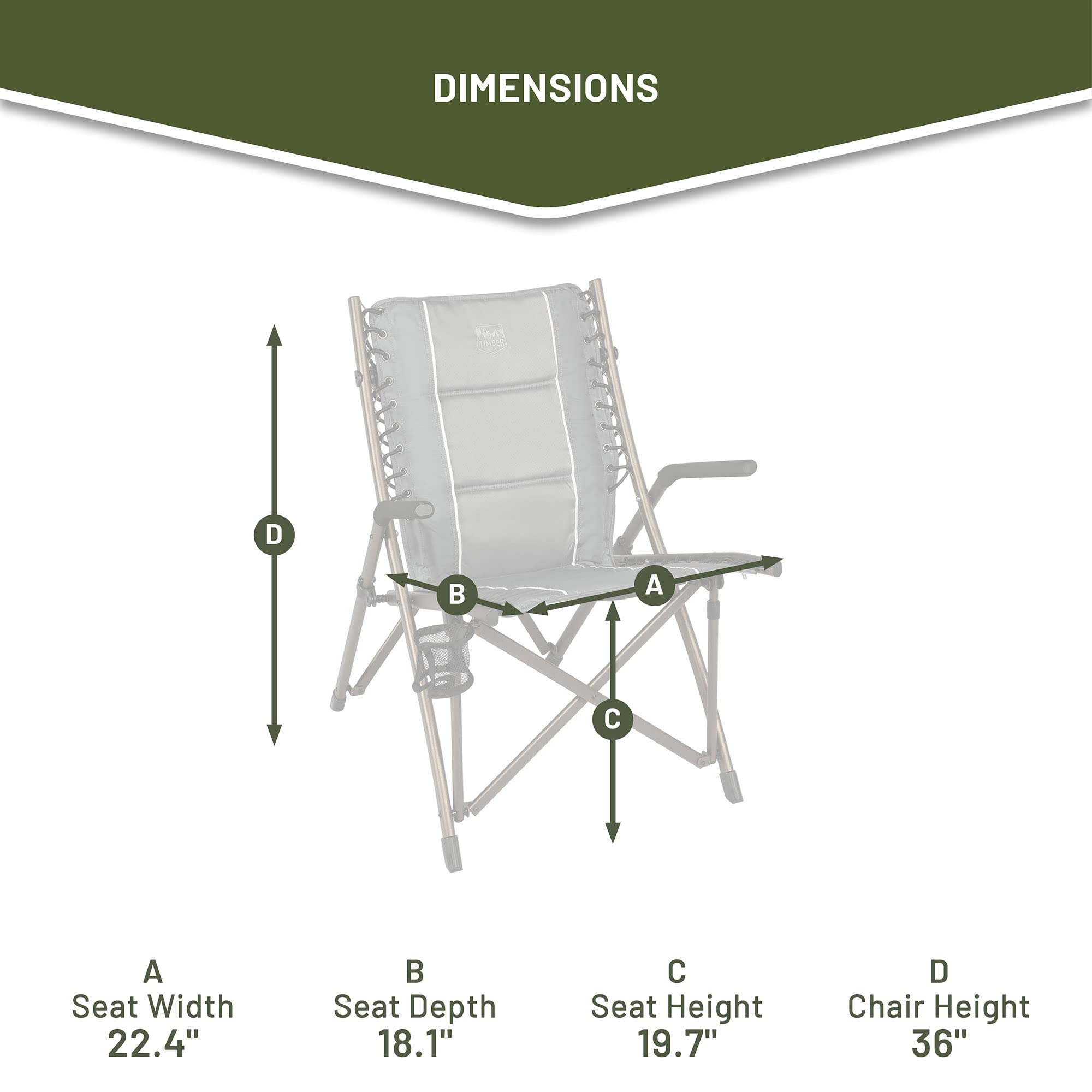 TIMBER RIDGE Heavy Duty Folding Camping Chairs for Adults - 300 lbs Capacity, Padded Seat with Armrests & Cup Holder, Portable Collapsible Outdoor Chair for Camping, Beach, Fishing, Picnics, Backyard, and Lawn - Grey