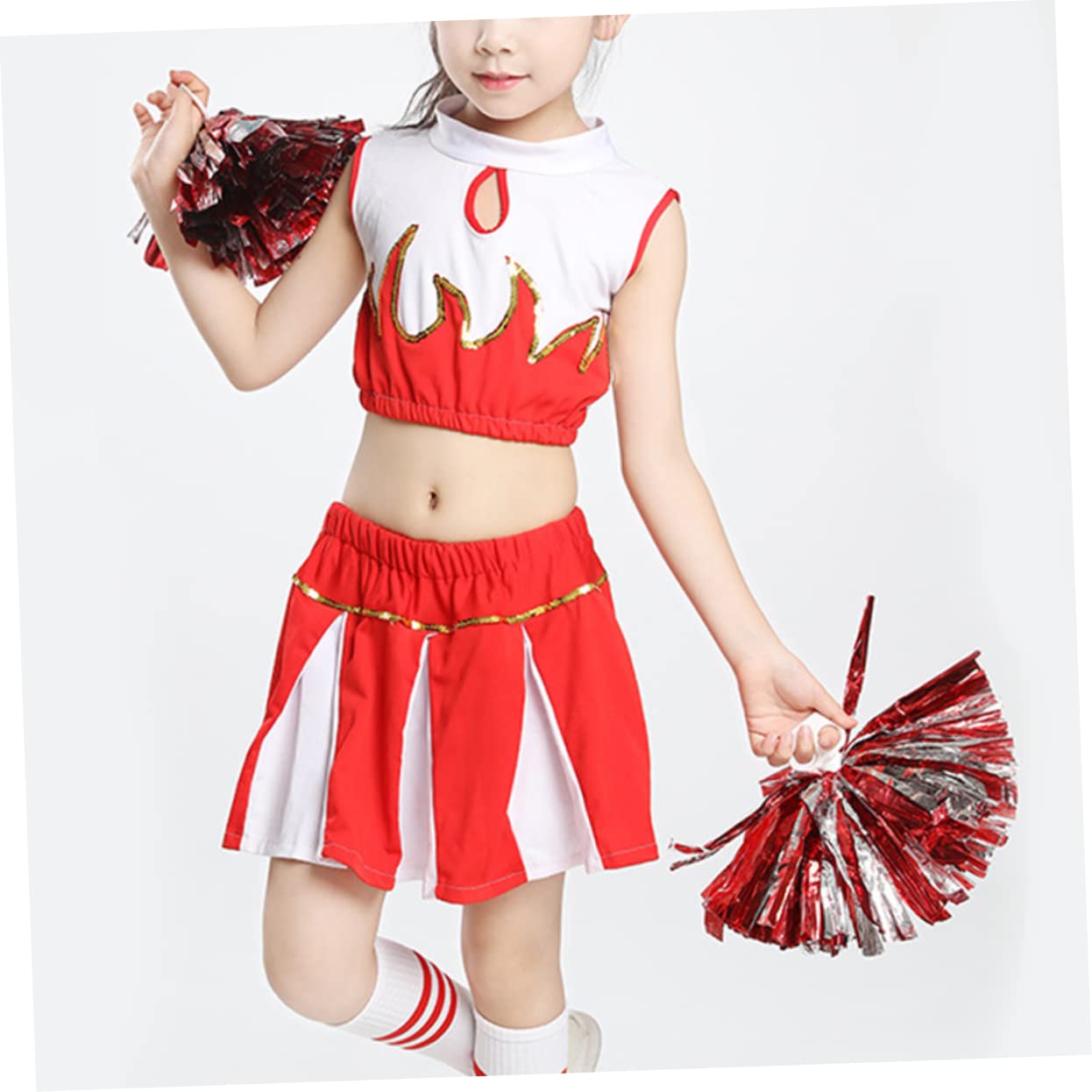 VALICLUD Girls Cheerleading Uniform - Red Dance Costume for Kids, Performance Outfit, Cheerleader Dress for Competition & Halloween Costume | Perfect for Dance Recitals, Cheerleading Events & Themed Parties