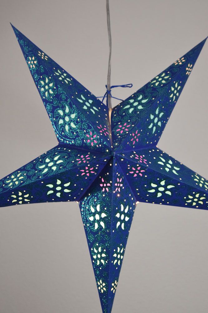 24 Pack Dark Blue & Green Winds Glitter Paper Star Lanterns - Hanging Decorative Party Lights for Christmas, Wedding, Baby Shower & Home Decor