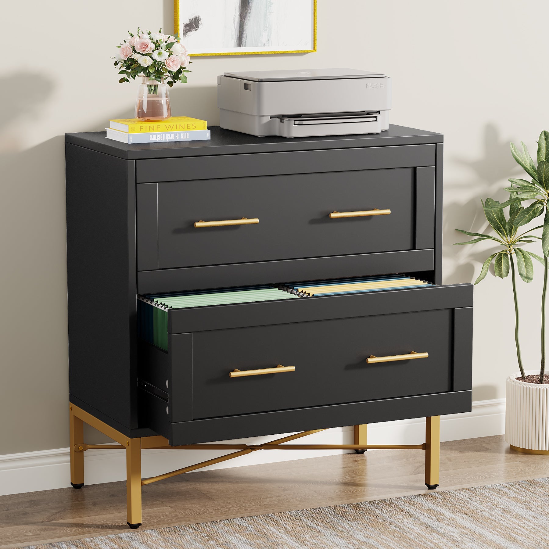2-Drawer Lateral File Cabinet - Heavy Duty Metal Storage Cabinet with Lock, Printer Stand for Office & Home Organization - Perfect for Documents, Files & Office Supplies Storage