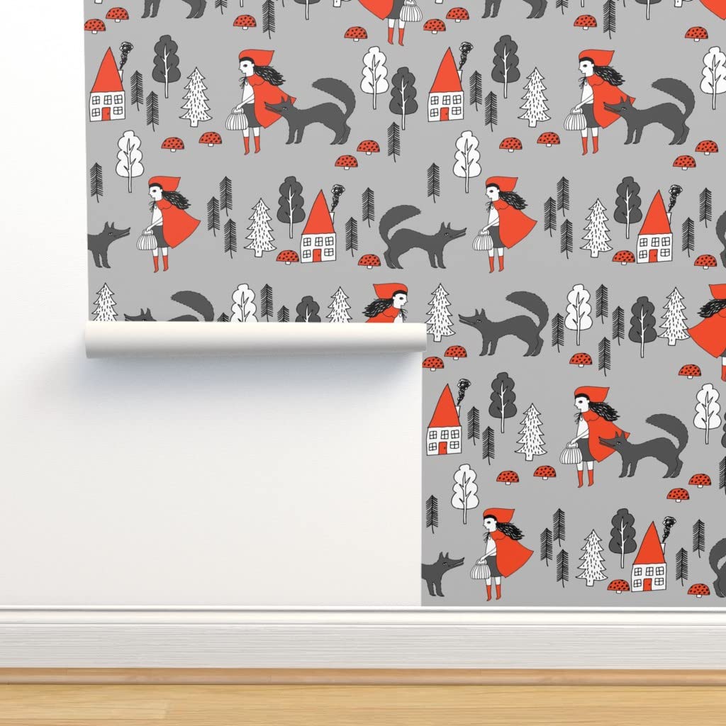 Removable Wallpaper Swatch - Red Slate Grey Nursery Fairy Tale Kids Room Custom Pre-Pasted Wallpaper by Spoonflower | Peel & Stick Wallpaper Samples for Nursery Decor, Kids Bedroom, Playroom & DIY Home Projects