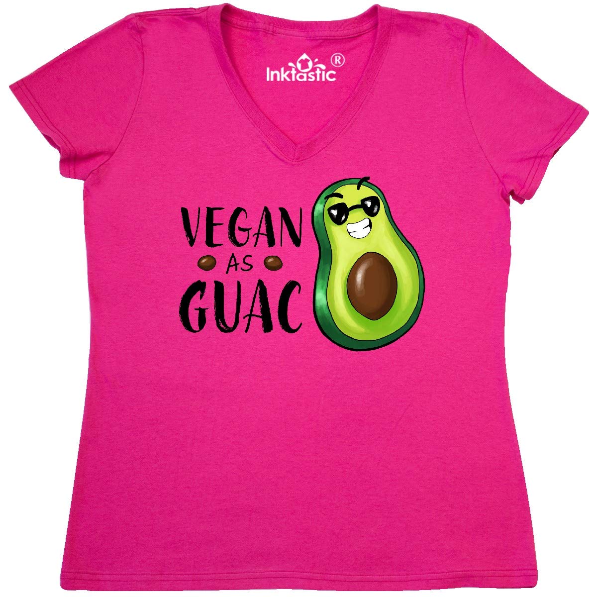 Vegan As Guac Avocado in Sunglasses Women's V-Neck T-Shirt - Funny Plant-Based Graphic Tee for Women - Perfect for Casual Wear, Vegan Events & Avocado Lovers
