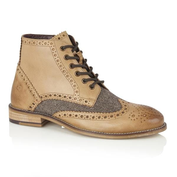 London Brogues Gatsby Tan Tweed Men's Boots - Classic Vintage Style Leather Ankle Boots for Men | Perfect for Formal Wear, Office & Special Occasions