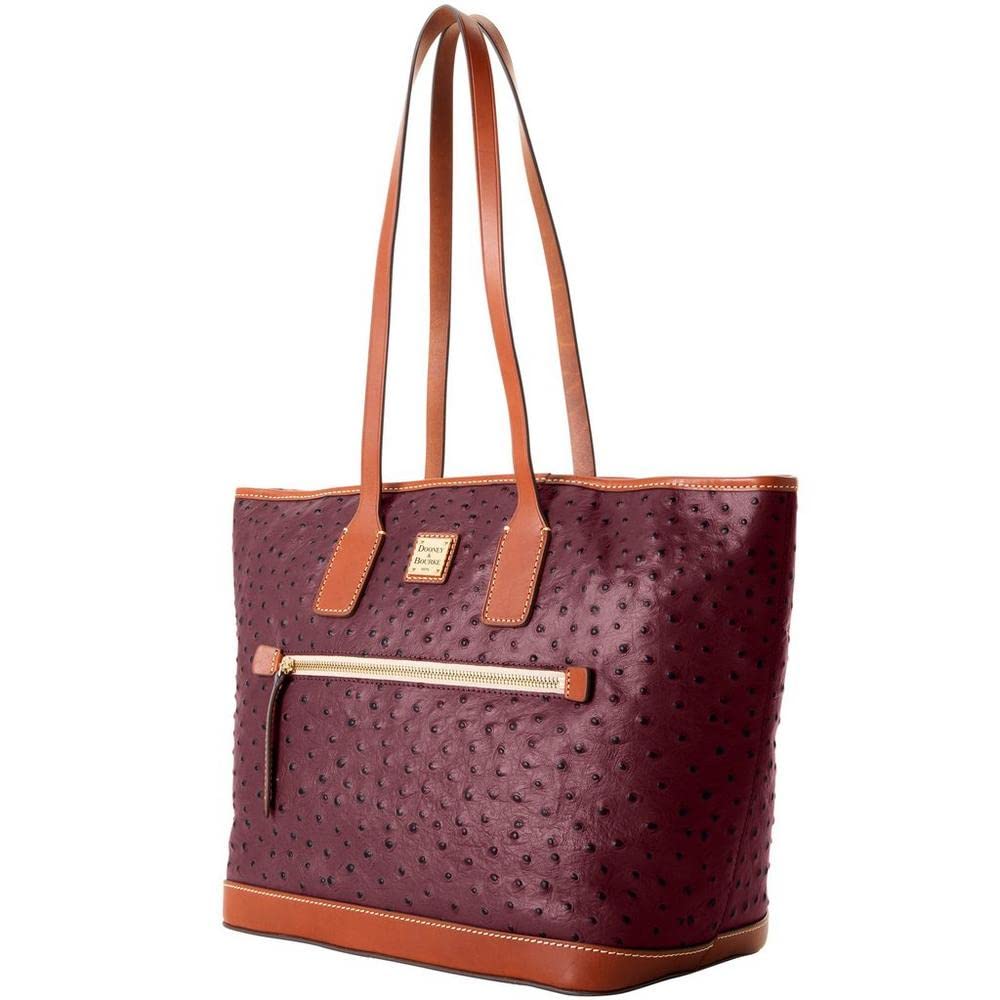 Dooney & Bourke Genuine Leather Ostrich Large Tote Handbag for Women - Burgundy Luxury Purse for Work, Travel & Everyday Use