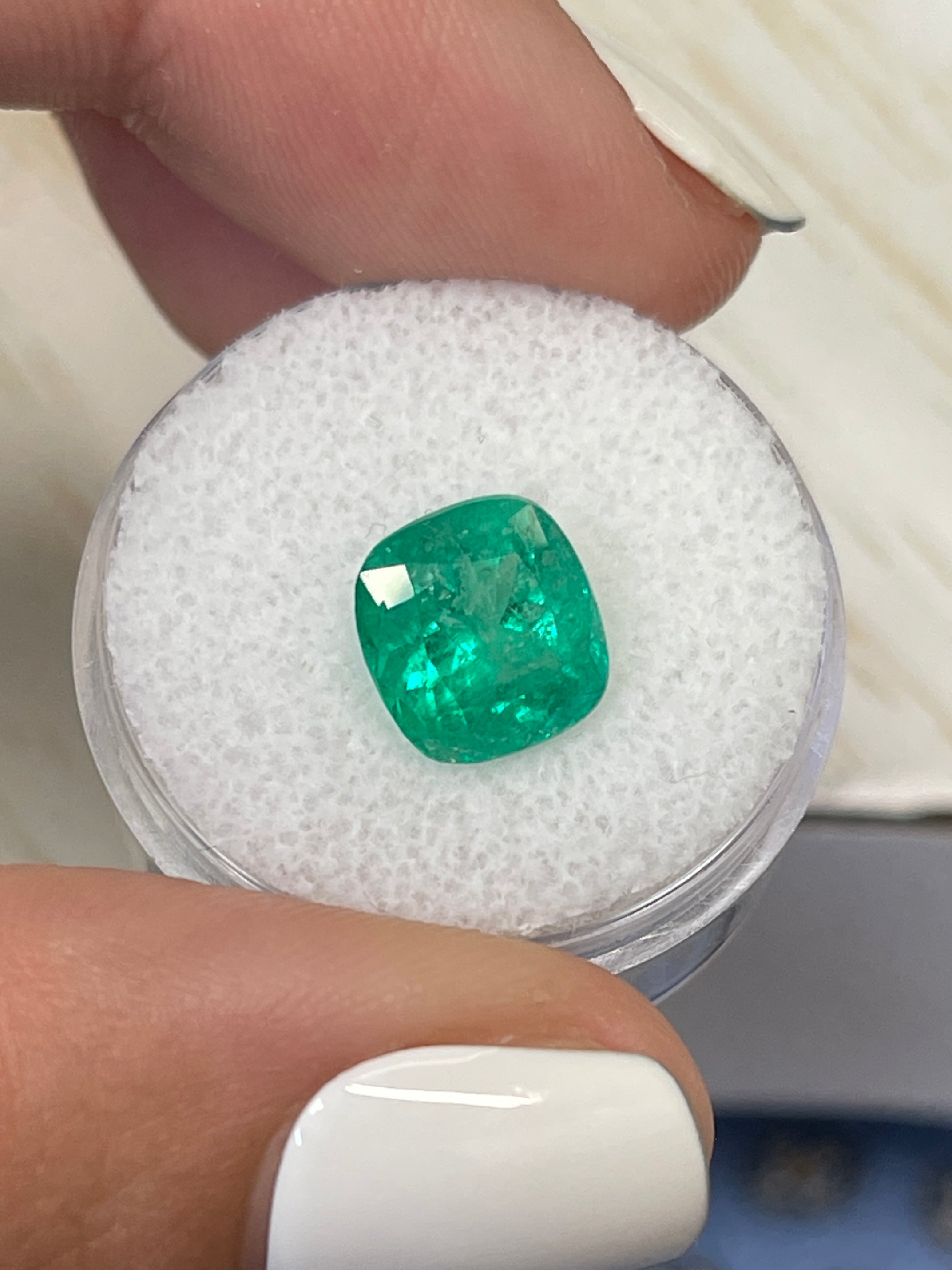 3.48 Carat 9.5x9mm Natural Colombian Emerald Loose Gemstone - Cushion Cut Earthy Green Color for Jewelry Making, Engagement Rings & Collector's Pieces