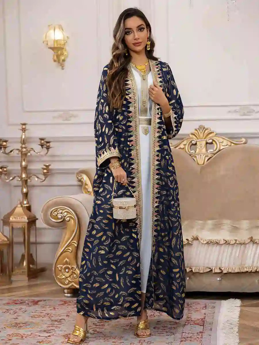 Elegant 2-Piece Eid Outfit - Bronzing Chiffon Caftan Kaftan Dress with Inner Sleeveless Dress #25454 for Women's Special Occasions, Parties & Festive Celebrations