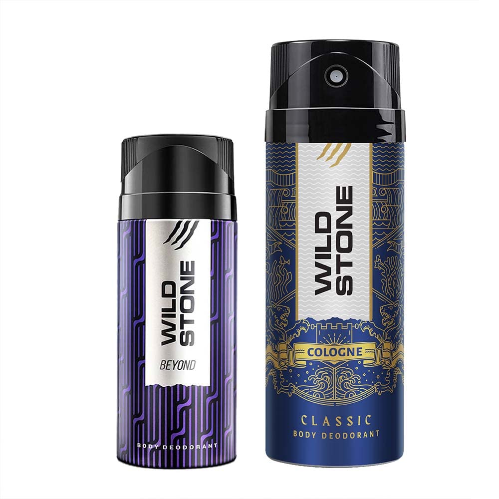 Wild Stone Classic Cologne & Beyond Deodorant for Men - Long Lasting Fragrance, 225ml + 150ml Twin Pack | Fresh Scent for Daily Use, Gym & Office