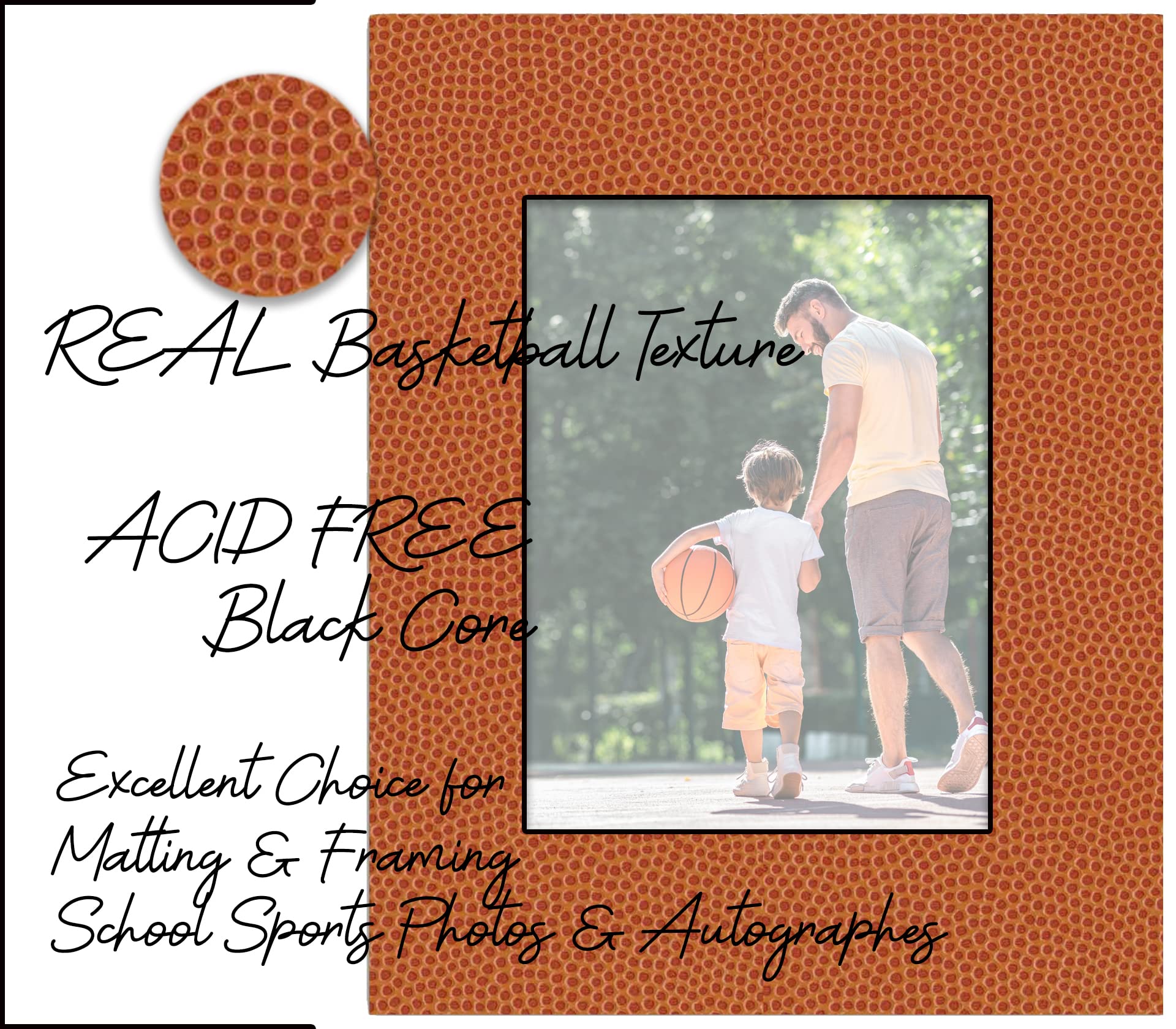 12x16 Inch Acid-Free Precut Basketball Texture Matboard for 8.5x11 Photos - Bevel Cut Display Mat for Picture Frames - Pack of 25 with Backing Boards & Clear Bags - Perfect for Sports Memorabilia, School Photos, and Home Decor