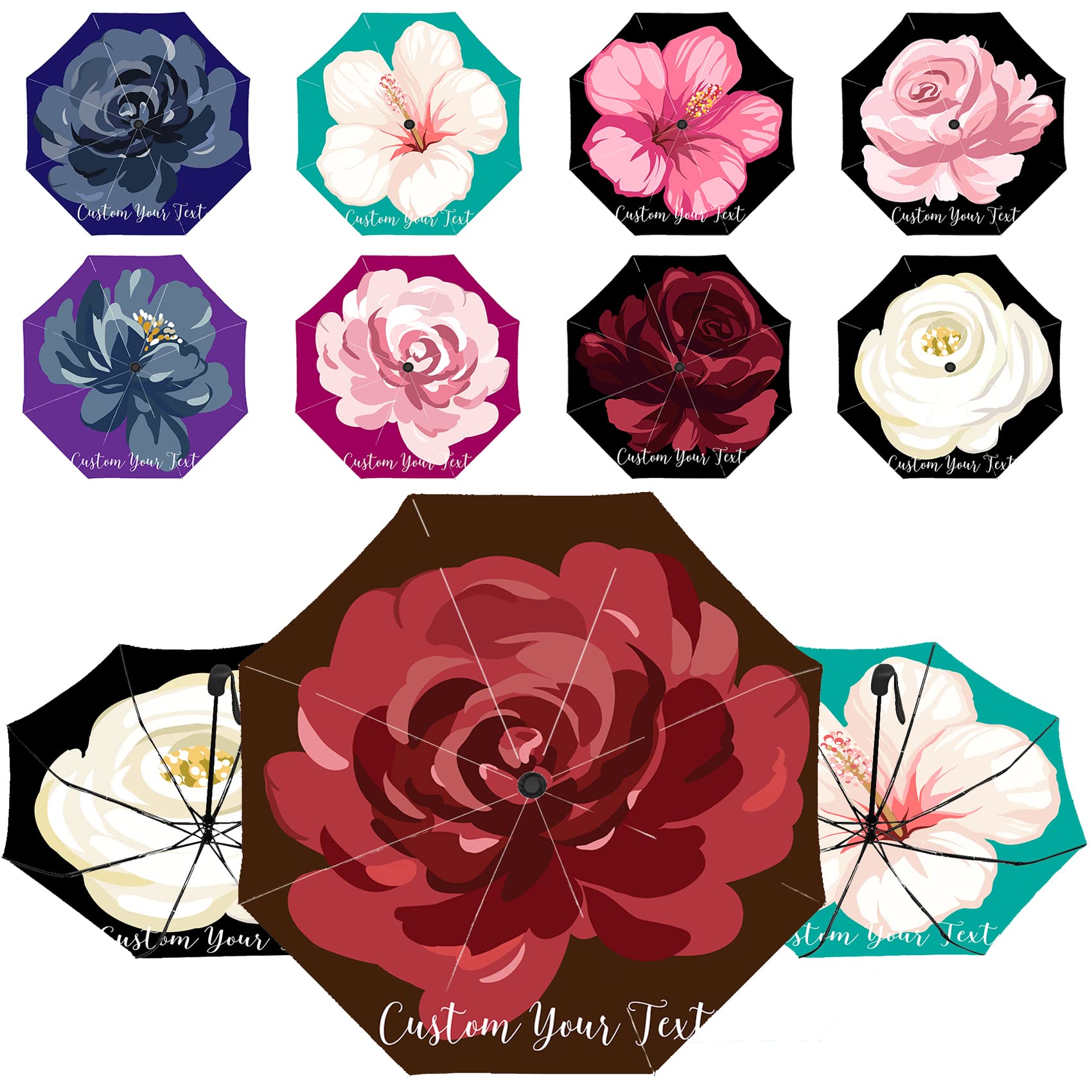 Custom Personalized Floral Umbrella with Photo/Logo/Text - Windproof Travel Folding Auto UV Protection Sun & Rain Umbrella for Women & Men - Perfect for Weddings, Gifts, Outdoor Events & Travel Accessories