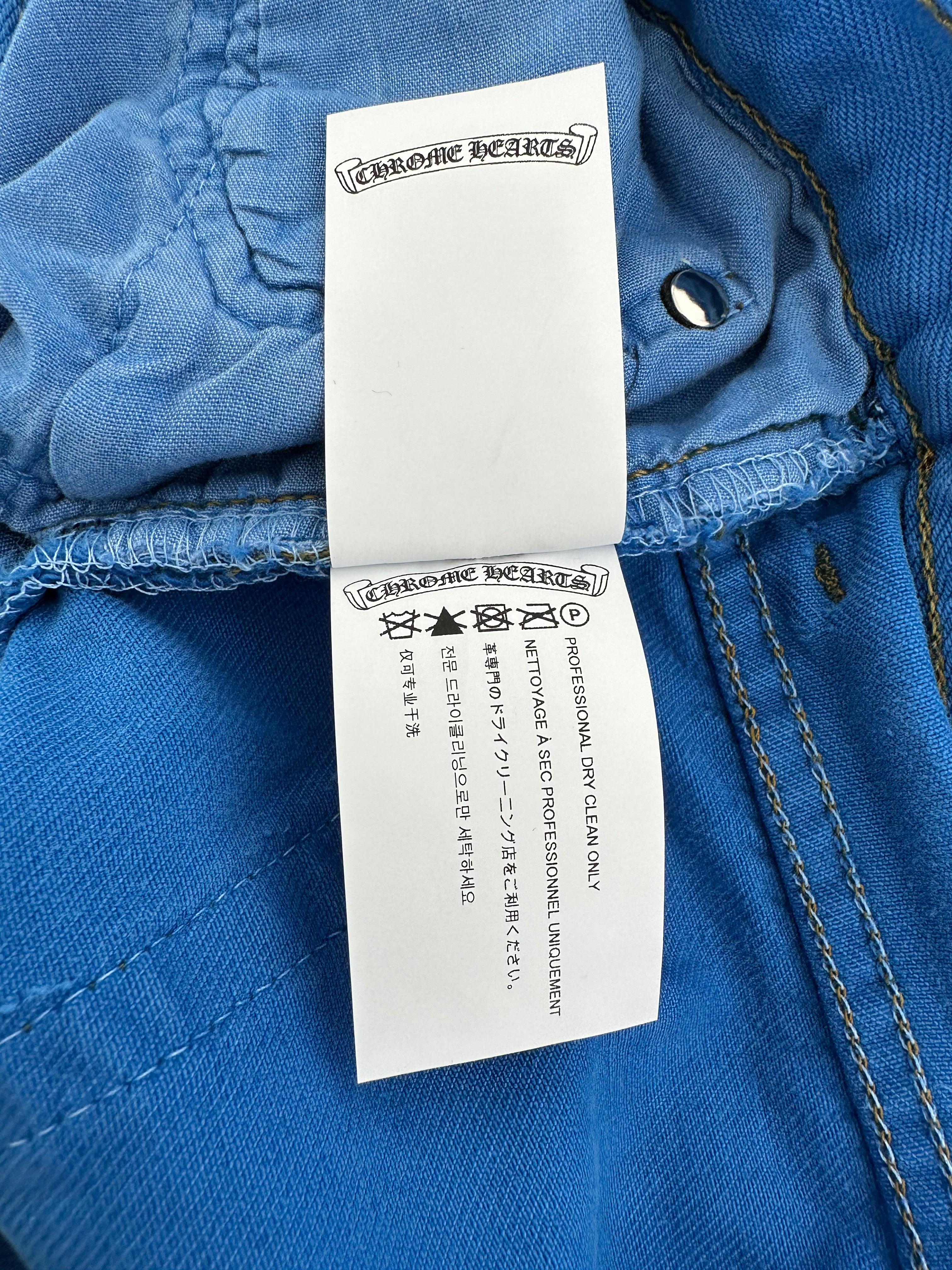 Chrome Hearts x Levi's London Exclusive Blue Dyed Cross Patch Denim Jeans for Men - Stylish Vintage Designer Pants for Casual Wear & Street Fashion