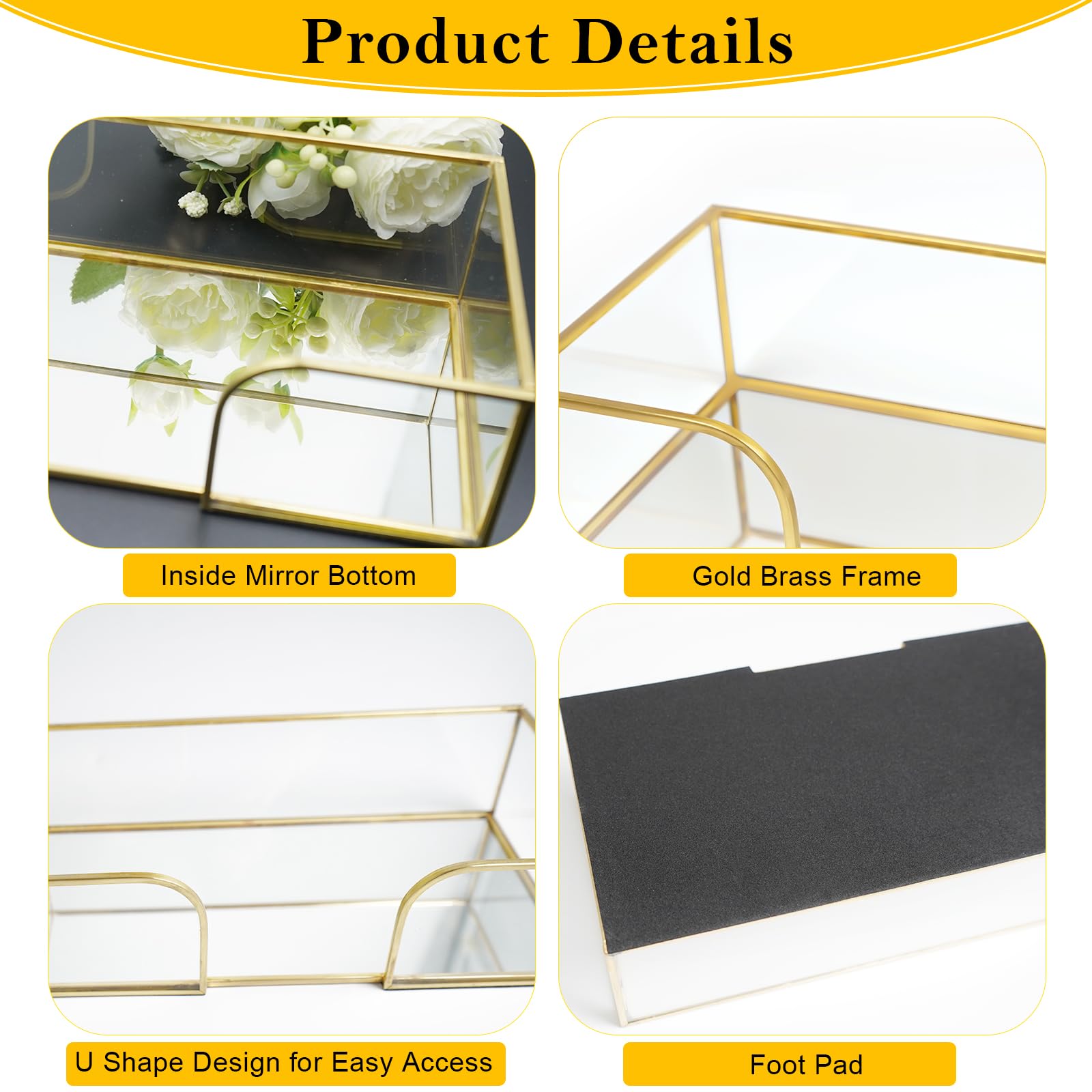 Gold Glass Napkin Holder - Stylish Guest Towel Holder Tray for Bathroom, Kitchen & Dining Table | Elegant Holiday Party Decor | Perfect for Home, Hotel & Spa Decorations