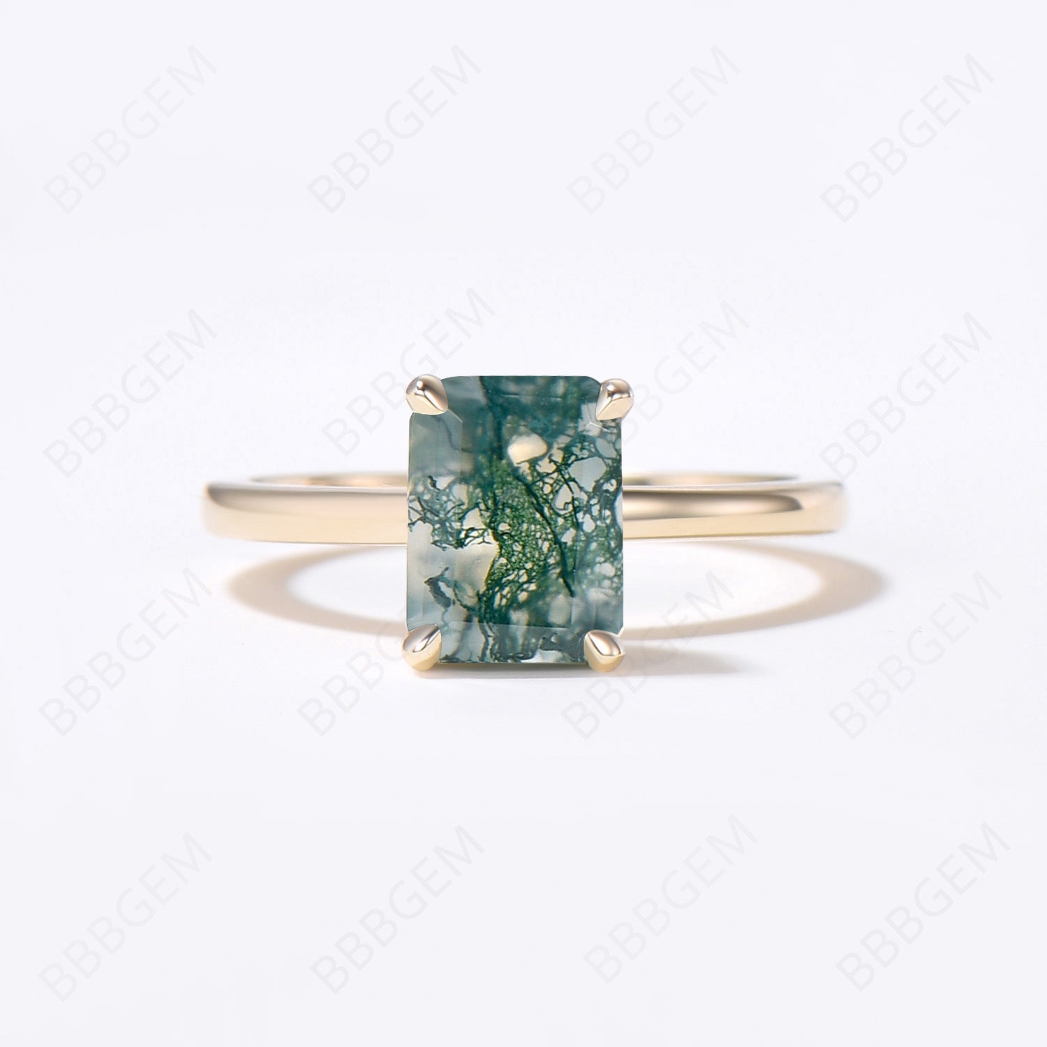 Hidden Halo Emerald Cut Moss Agate Engagement Ring Set - 14K Gold Wedding Band for Women - Perfect for Proposals, Anniversaries & Romantic Occasions