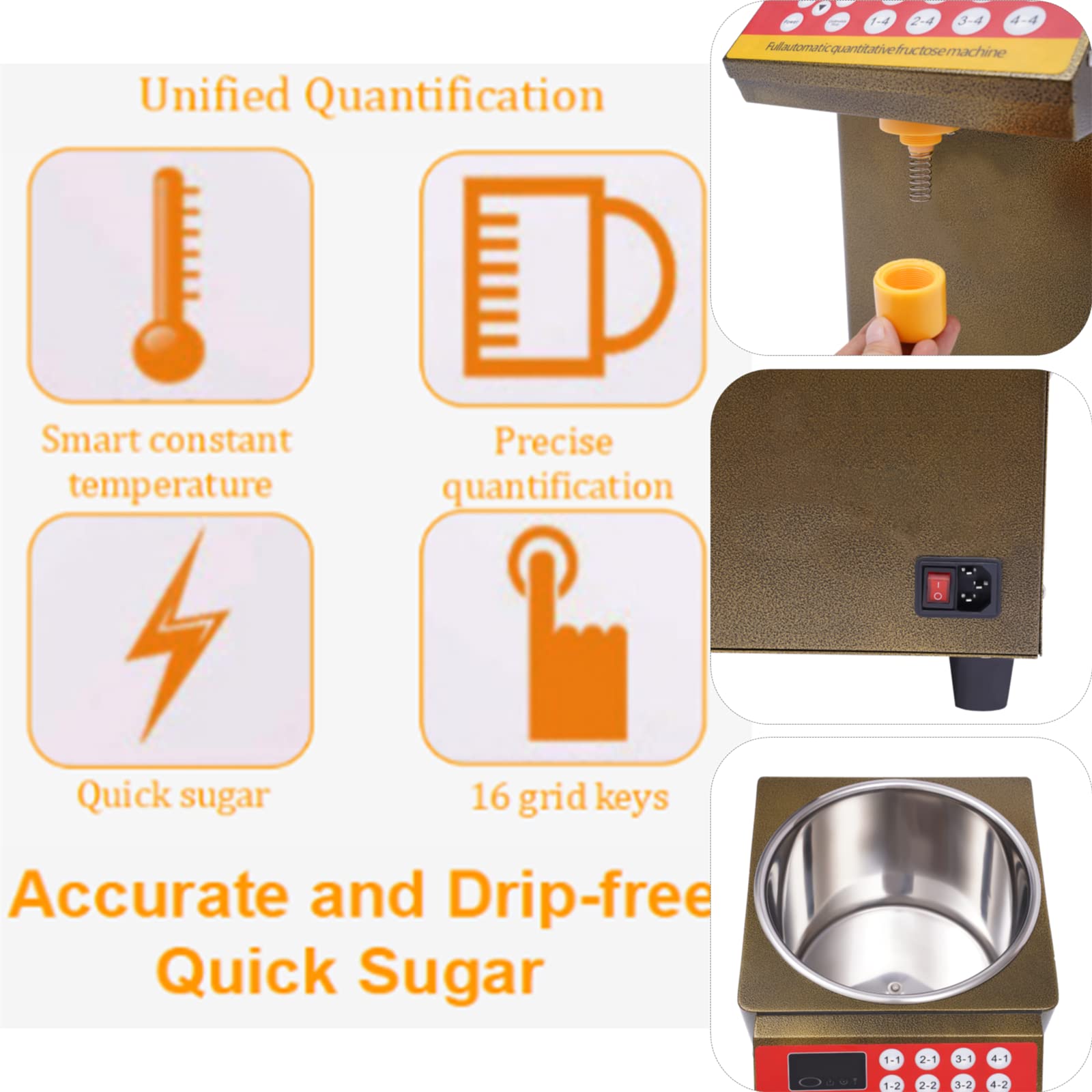 Automatic Fructose Dispenser 8000CC 2 Gallon Syrup Dispenser Machine - 16 Groups Quantitative Fructose Dispenser for Coffee, Bubble Tea & Milk Tea - 110V 500W Commercial Drink Equipment - Perfect for Cafes, Tea Shops & Beverage Businesses