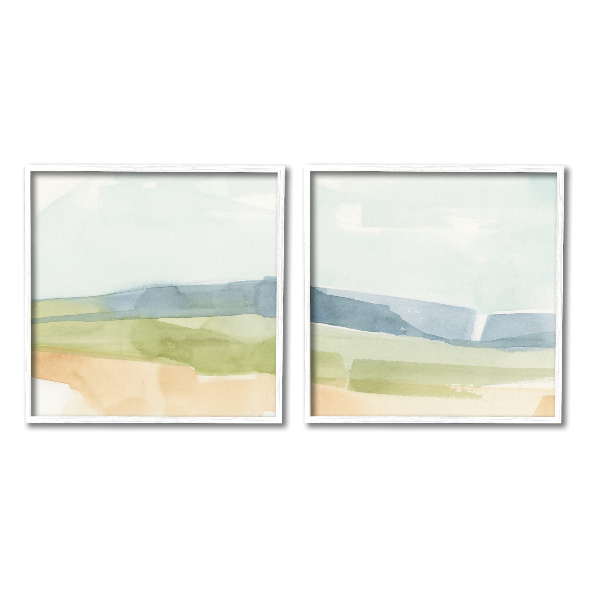 Stupell Industries Abstract Watercolor Hills Landscape Art - Blue, Green & Brown Tones by Emma Caroline White - Set of 2 Framed Wall Decor (24x24 Inches Each) - Perfect for Living Room, Bedroom & Office Decor