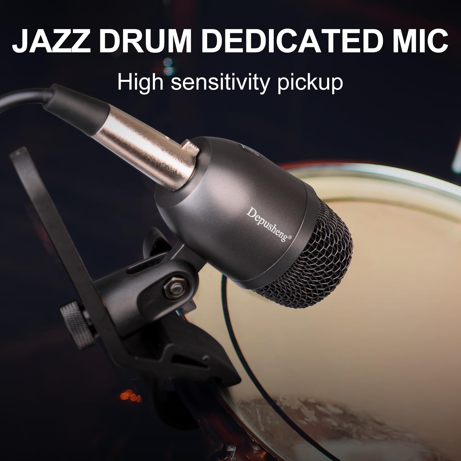 Depusheng 7-Piece Drum Microphone Kit - 5 Dynamic & 2 Condenser Percussion Mics for Professional Drum Recording, Live Performances & Studio Music Production | Perfect for Drum Kits, Snare, Toms & Cymbals