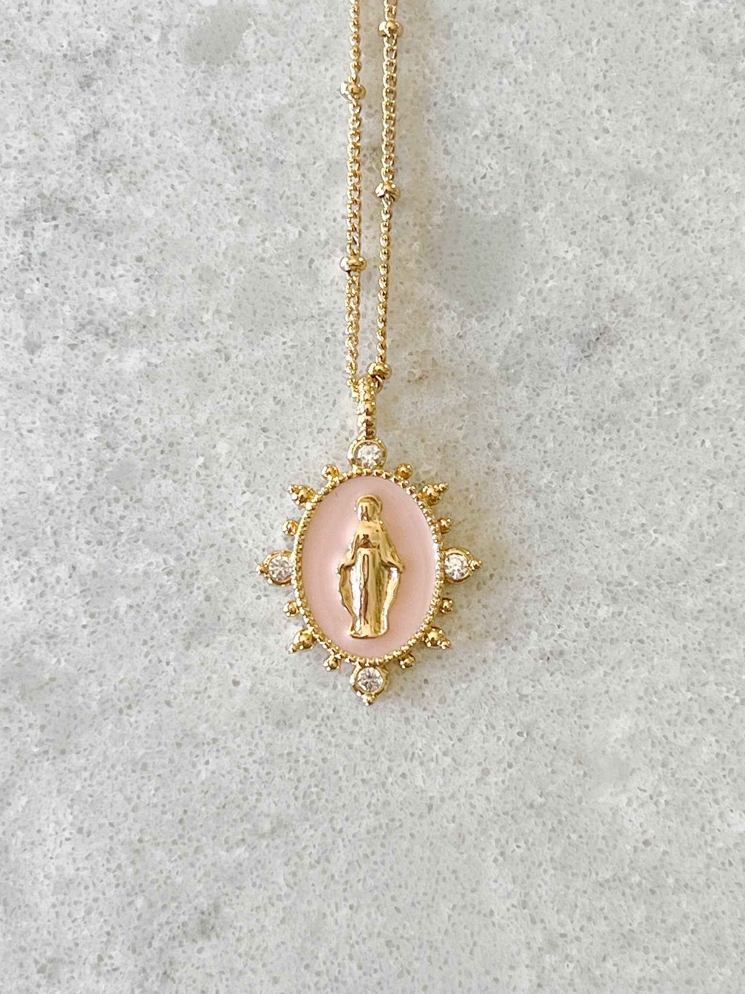 Heavenly Pink Lady Lourdes Necklace - Elegant Religious Jewelry for Women, Perfect for Church, Weddings & Special Occasions