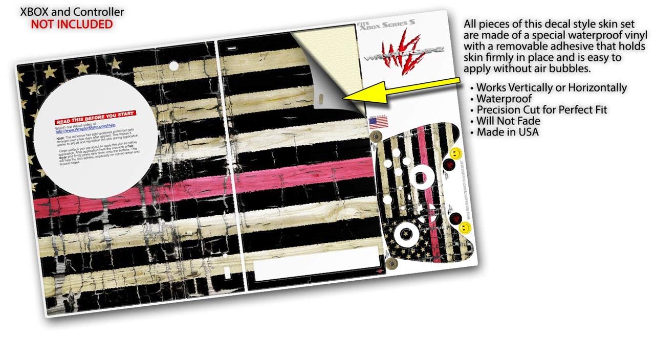 XBOX Series S Console & Controller Vinyl Wrap - WraptorSkinz Skin Decal in Faded Cracked Pink Line USA Flag Design | Protective Custom Cover for Gaming Setup | Perfect for Gamers & Collectors (Console Not Included)