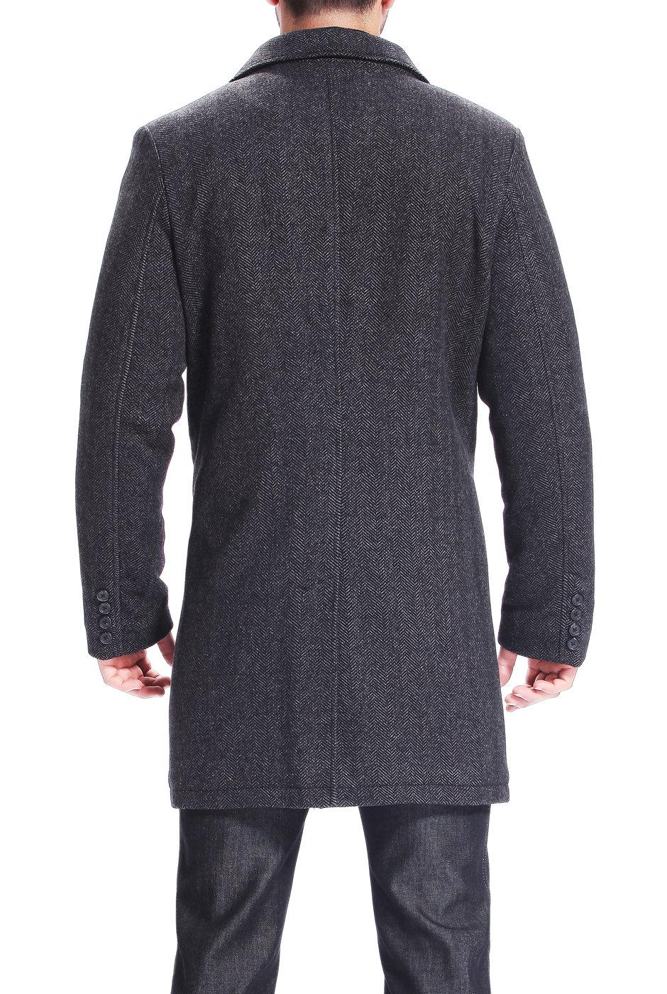 BGSD Men's Derek Herringbone Wool Blend Single Breasted Walking Coat - Winter Warm Formal Overcoat for Business, Office & Outdoor Activities