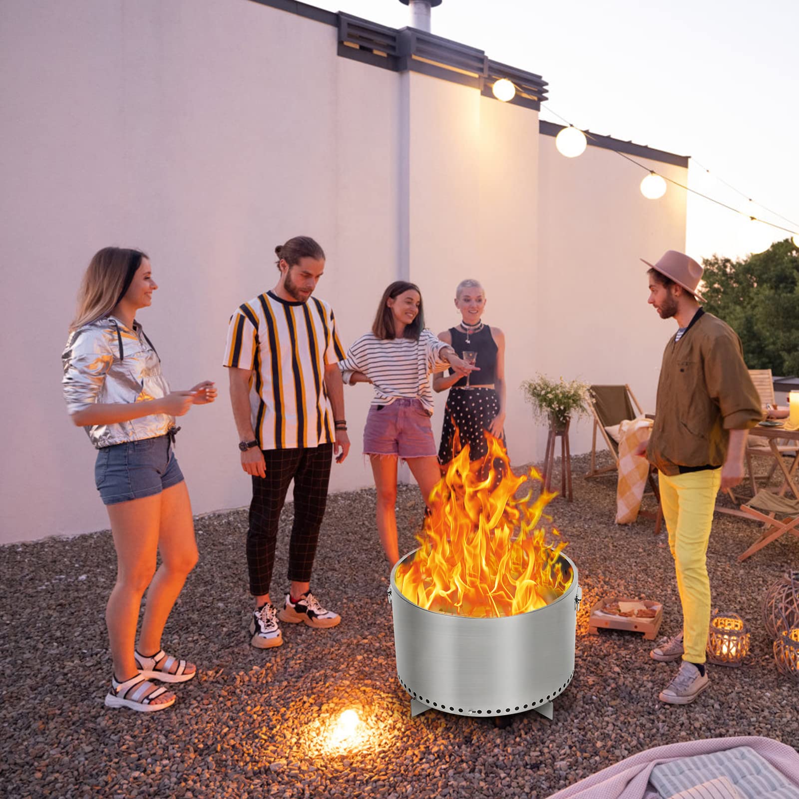 GARVEE 16.5 Inch Smokeless Fire Pit - Portable Outdoor Wood Burning Fireplace with Removable Ash Pan & Poker - Stainless Steel Backyard Fire Pit for Camping, Patio, Bonfire & Outdoor Gatherings