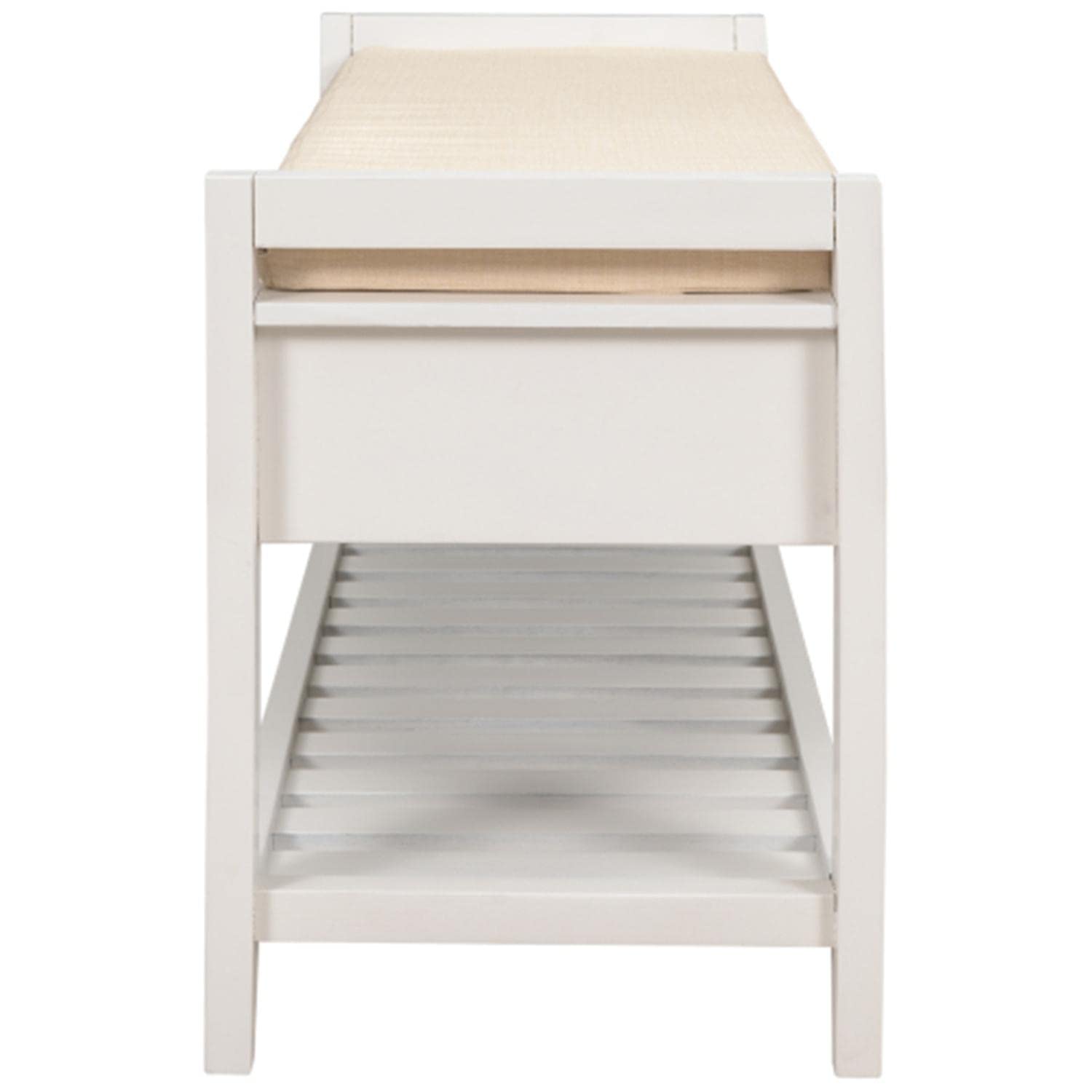 White Wooden Shoe Storage Bench with 2 Drawers & Cushioned Seat - Entryway Organizer for Shoes, Hats & Accessories | Perfect for Hallway, Mudroom or Bedroom Storage Solution