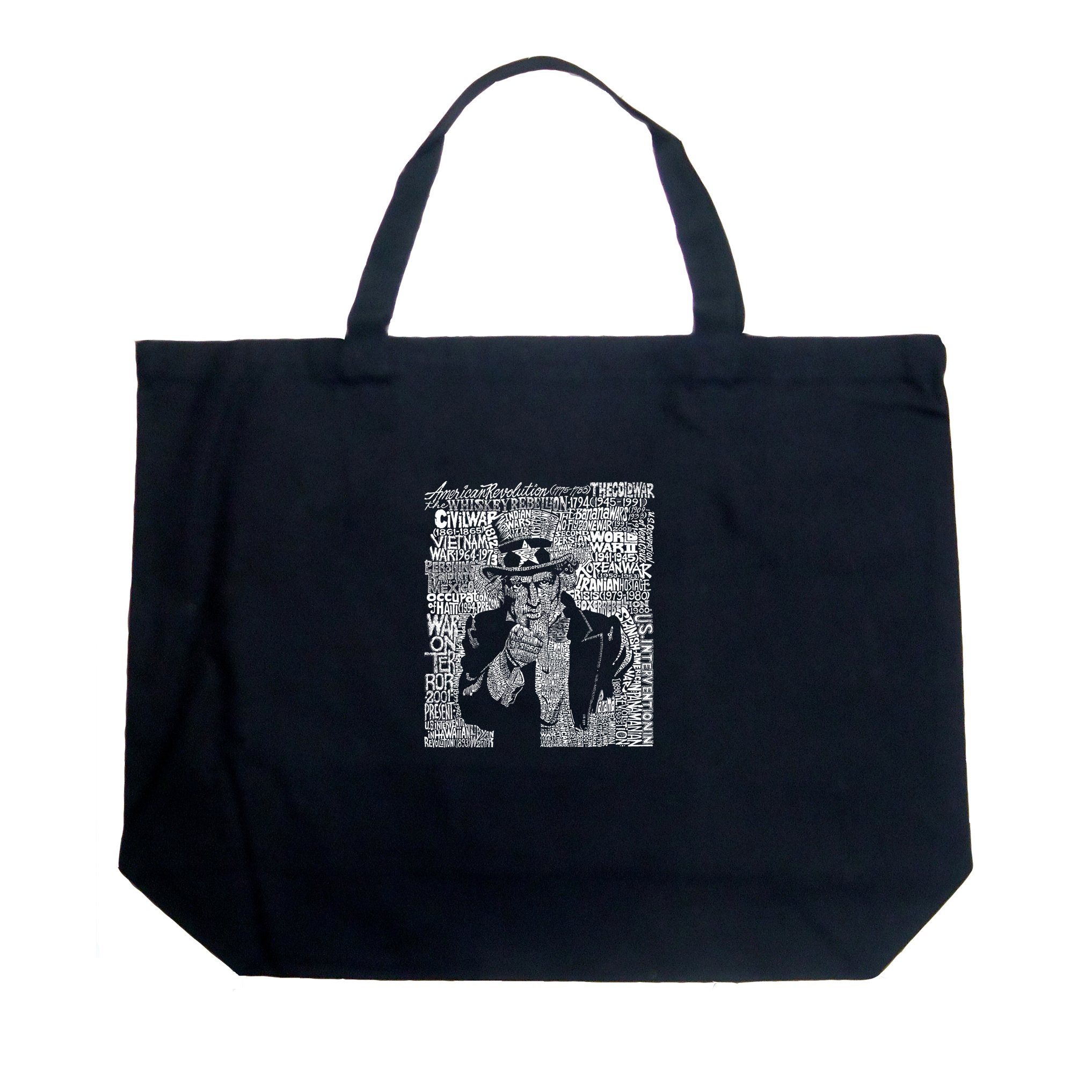 LA POP ART Word Art Large Tote Bag - Uncle Sam Black Design | Durable Canvas Shopping Bag for Groceries, Beach, Work & Travel