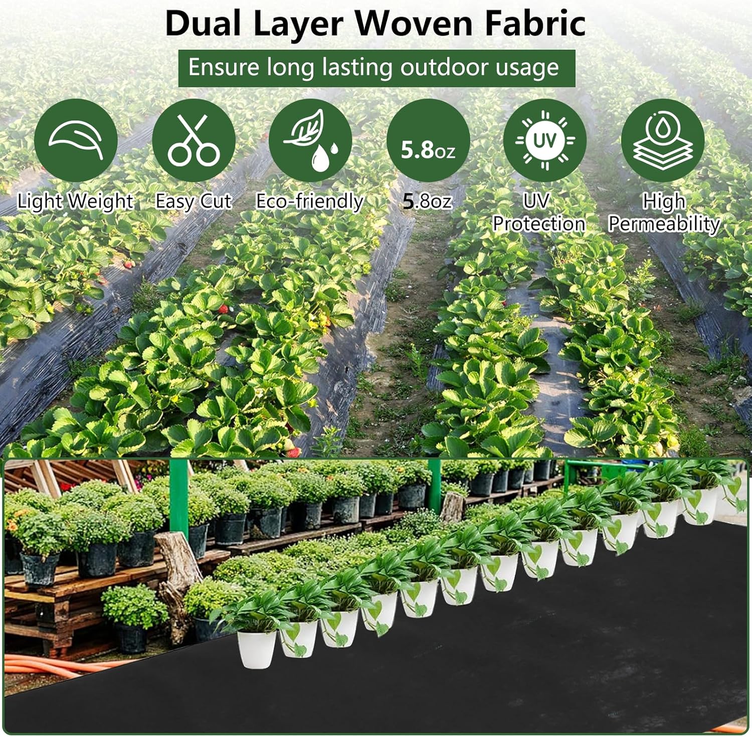 GARVEE 3'x300' 5.8oz Heavy Duty Woven Weed Barrier Fabric - Double Layer Landscape Fabric for Gardens, Driveways & Commercial Landscaping | Weed Control Mat for Flower Beds, Vegetable Gardens & Under Decks