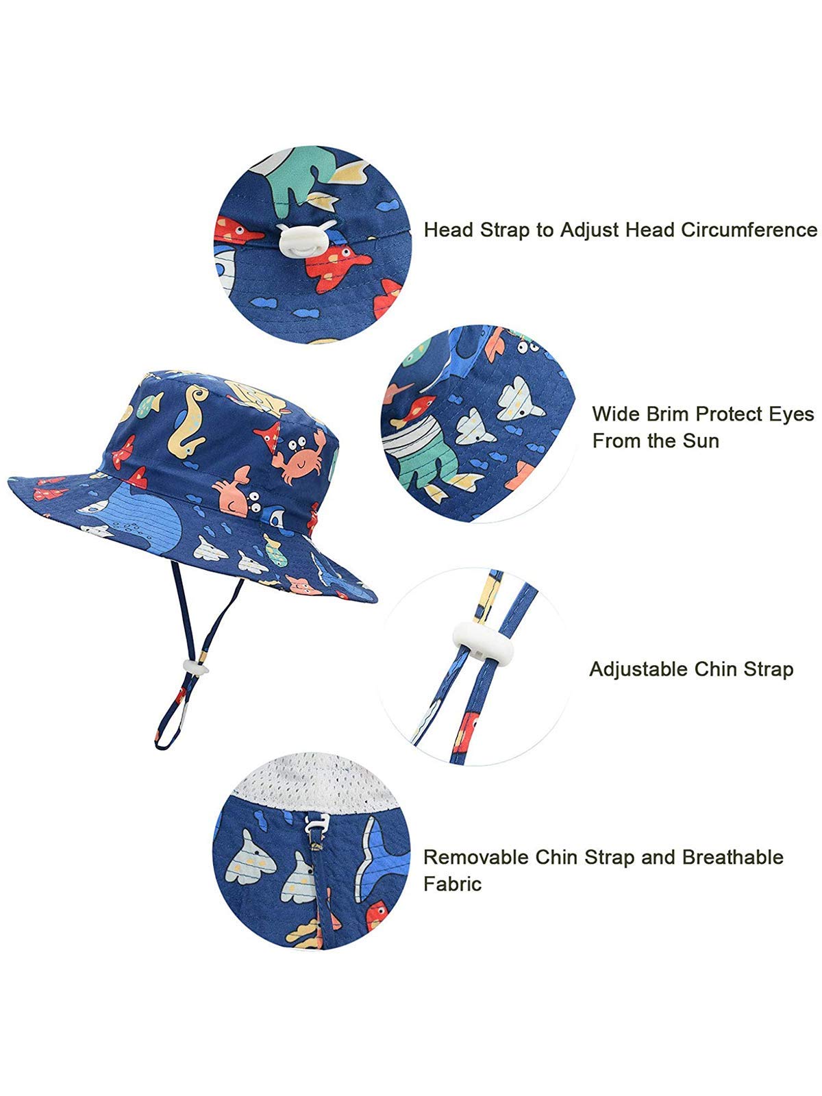 UPF 50+ Baby Sun Hat with Wide Brim - UV Protective Toddler Bucket Hat for Boys & Girls - Summer Beach Hat for Outdoor Play, Swimming, Park & Travel