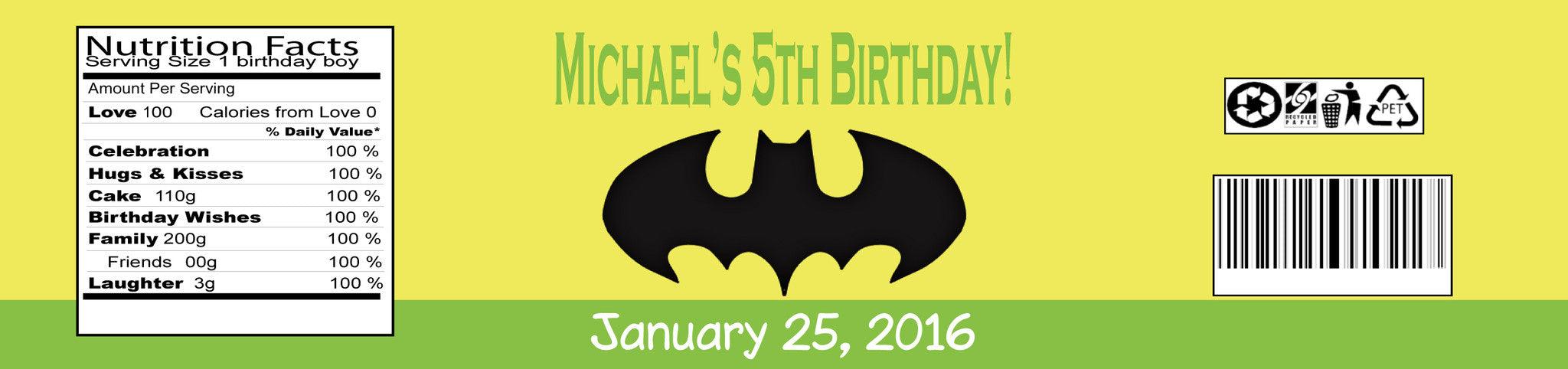 Batman Themed Water Bottle Labels for Kids - 50 Pack (#B WBL104) - Perfect for Birthday Parties, School Events & Superhero Themed Decorations