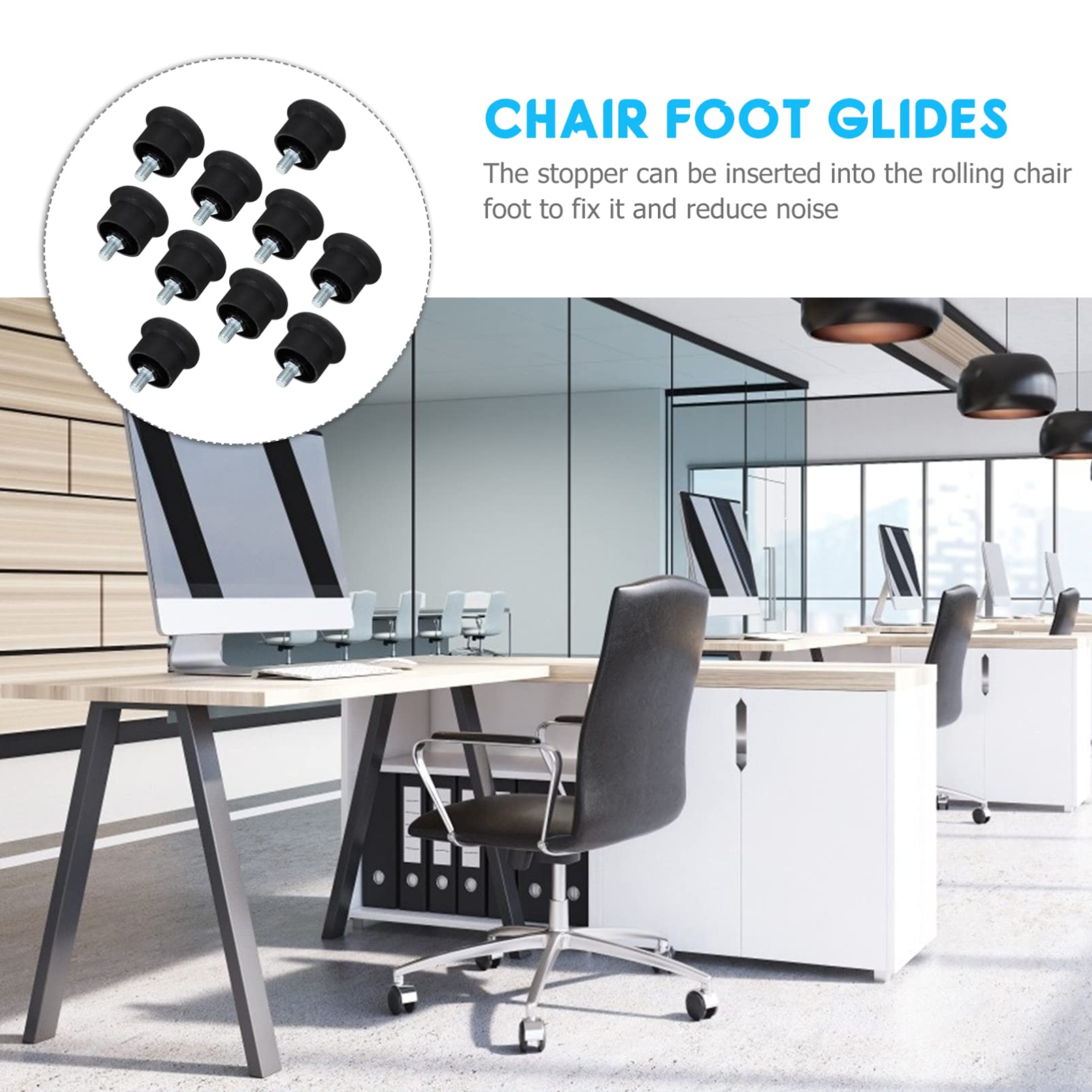 Veemoon 10-Pack Chair Glides - Non-Slip Furniture Floor Protectors for Office Chairs, Rolling Chairs & Stools - Heavy Duty Iron Base with Padded Surface - Prevents Scratches & Noise on Hardwood Floors, Tiles & Carpets